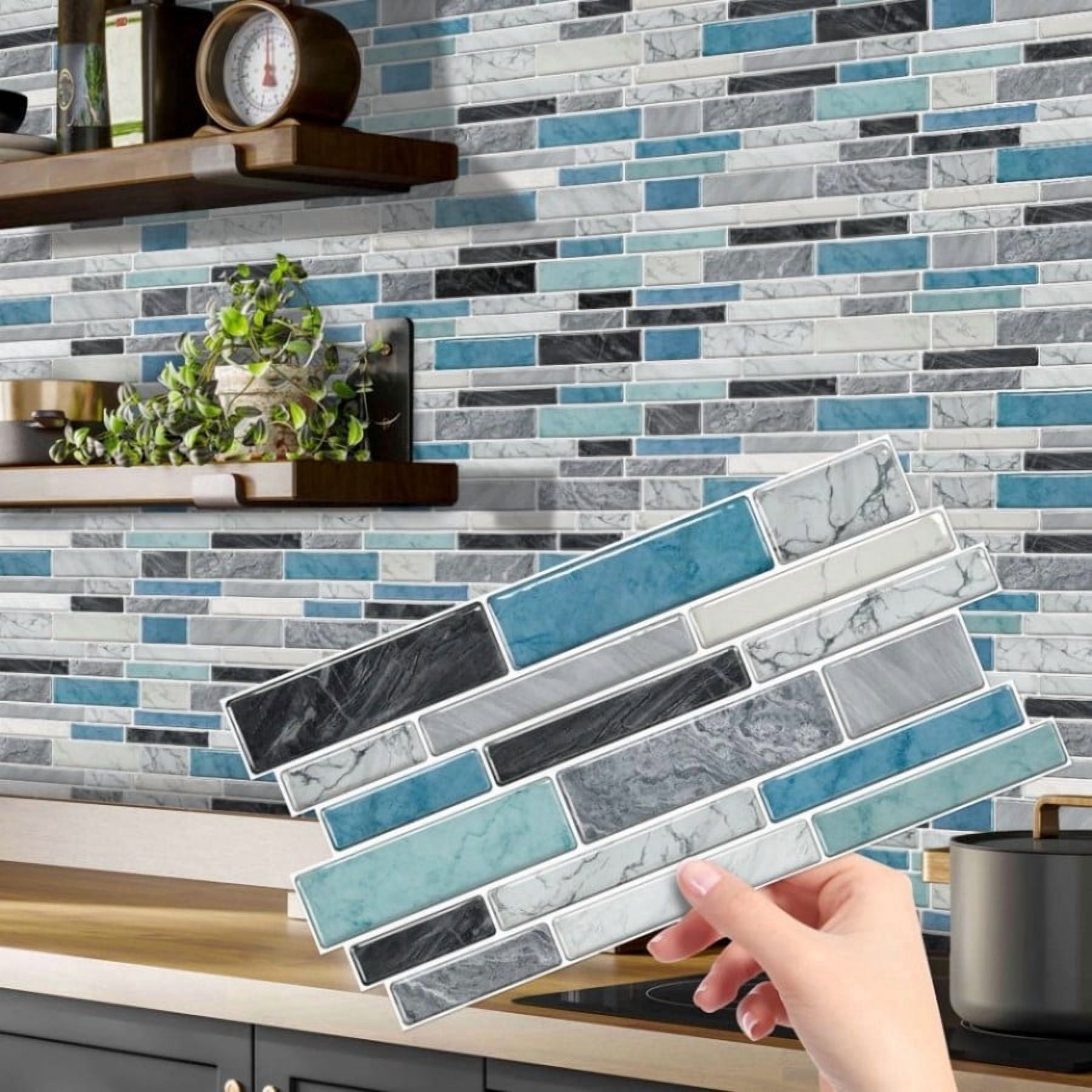 Peel and Stick Backsplash Wall Tiles,Self-Adhesive,Oil Proof,Waterproof, Removable Wall Panels for Kitchen & Bathroom,Modern Design, Easy Install (9.68x4.72 inch,48 Pack)