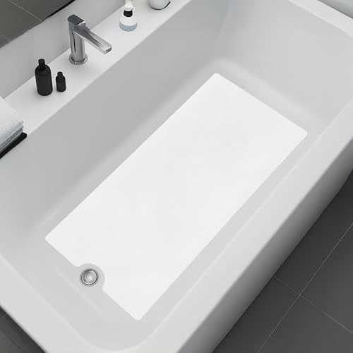 Peel and Stick Bathtub Mat - White Adhesive Vinyl Anti Slip with Drain Cut Out - Non Slip Shower Bath Mat - Extra Long Bathroom Accessory for Wet Area 16" X 40" - White$$Home Decor, Kitchen, & Other