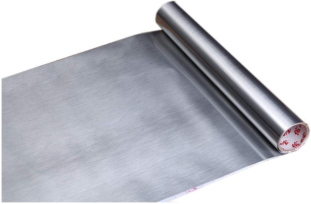 Peel and Stick Brushed Stainless Steel Contact Paper - Removable, Water Resistant, Eco-friendly Self Adhesive Vinyl Film Shelf Liner for Furniture Decor Sticker|Self-adhesive vinyl film shelf liner fo