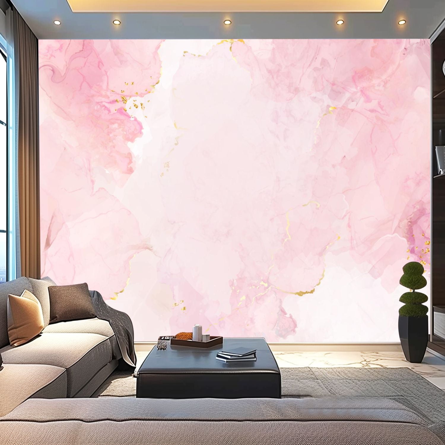 Peel and Stick Canvas Wallpaper Blush pink watercolor fluid Dusty rose ...