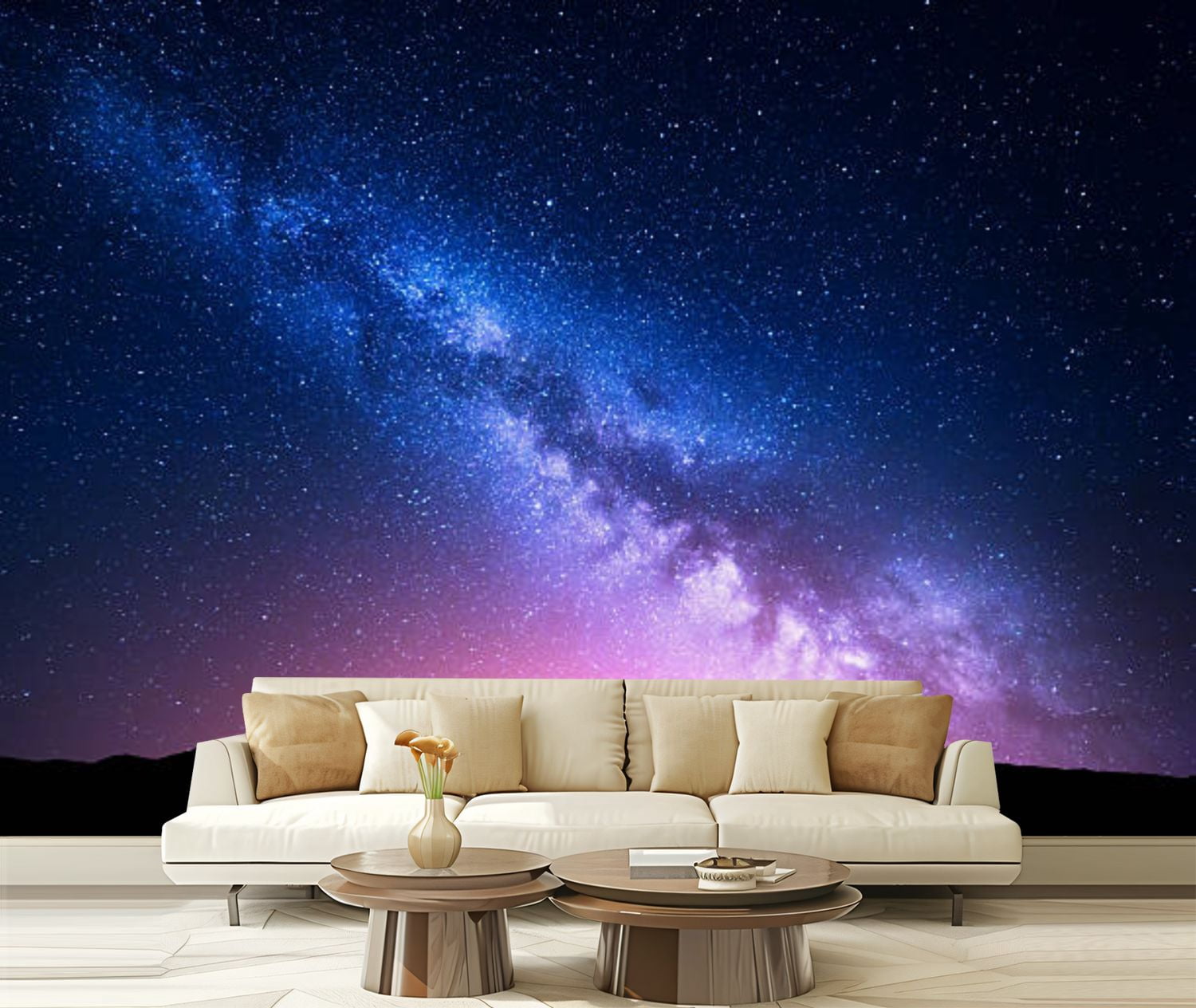 Peel and Stick Canvas Wallpaper Milky Way pink light mountains Night ...