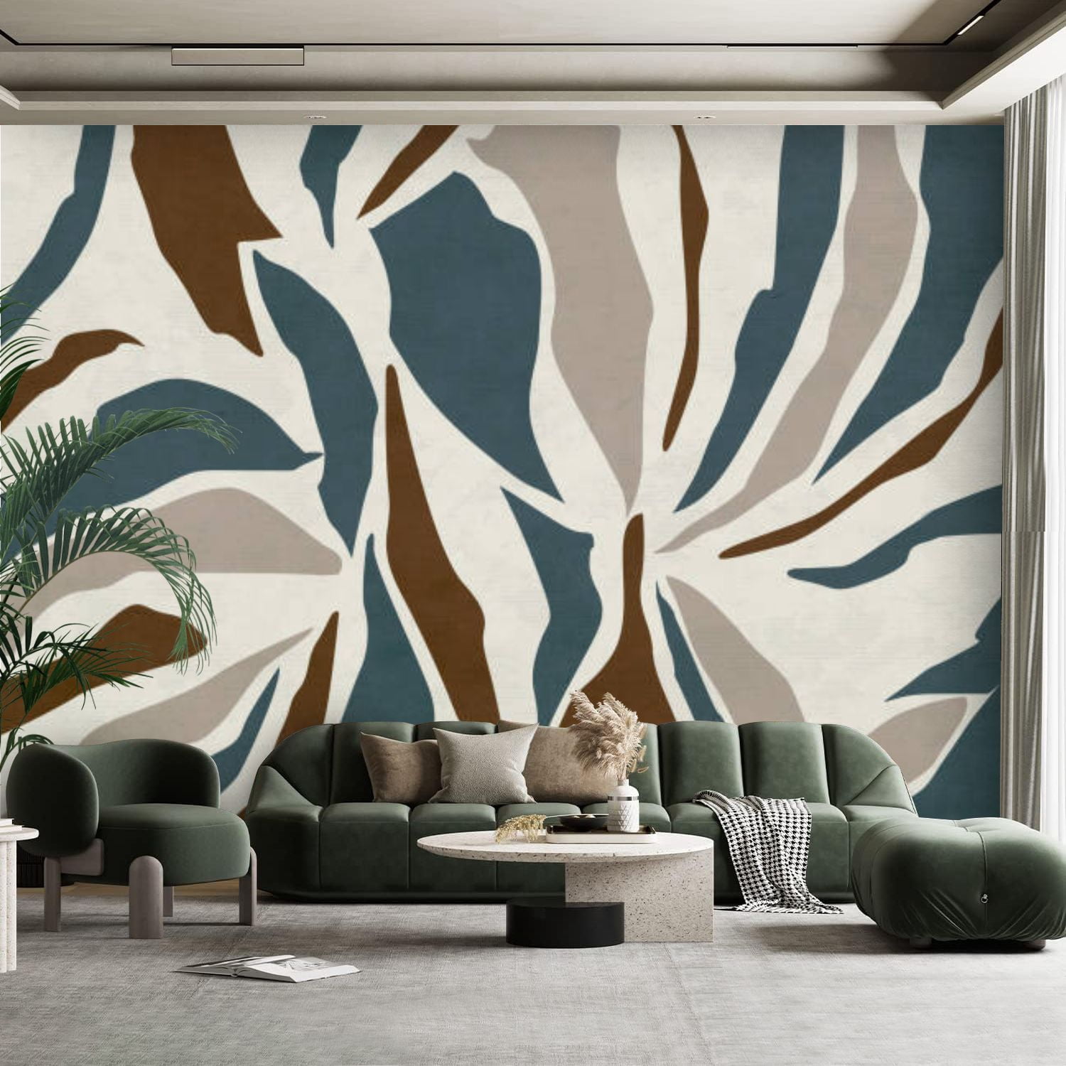 Peel and Stick Canvas Wallpaper Wall Mural 3d boho modern blue brown ...