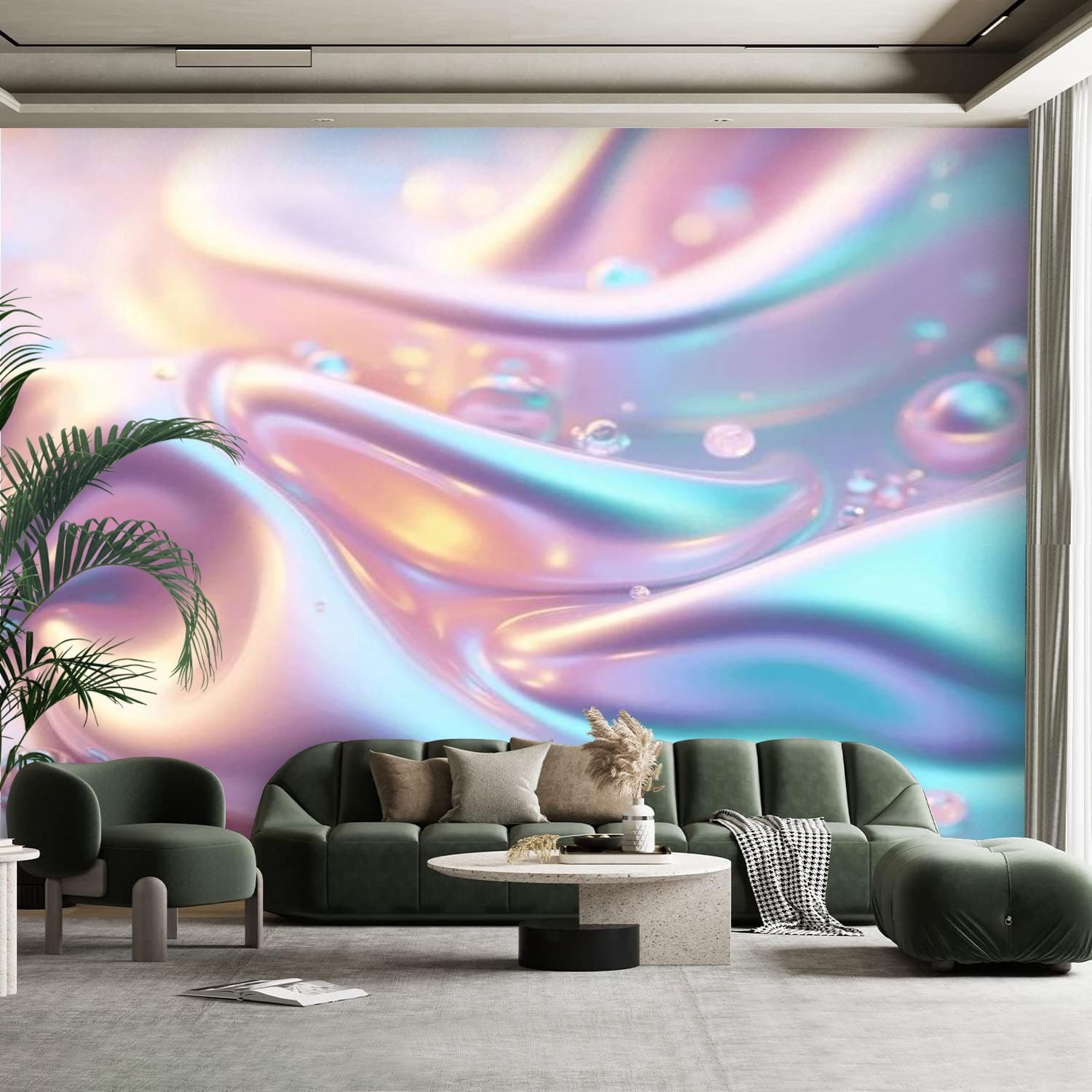 Peel and Stick Canvas Wallpaper Wall Mural Abstract iridescent rainbow ...
