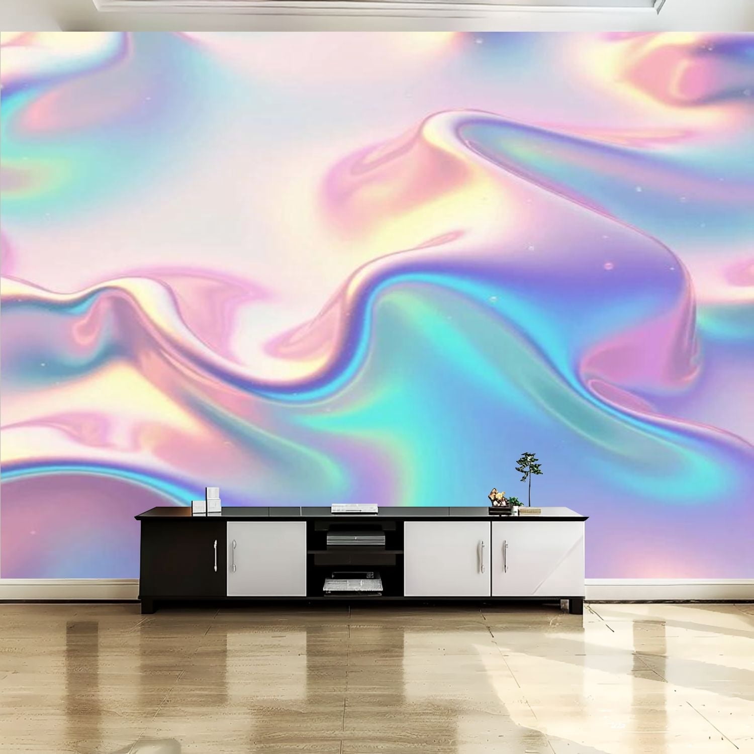 Peel and Stick Canvas Wallpaper Wall Mural Abstract iridescent rainbow ...