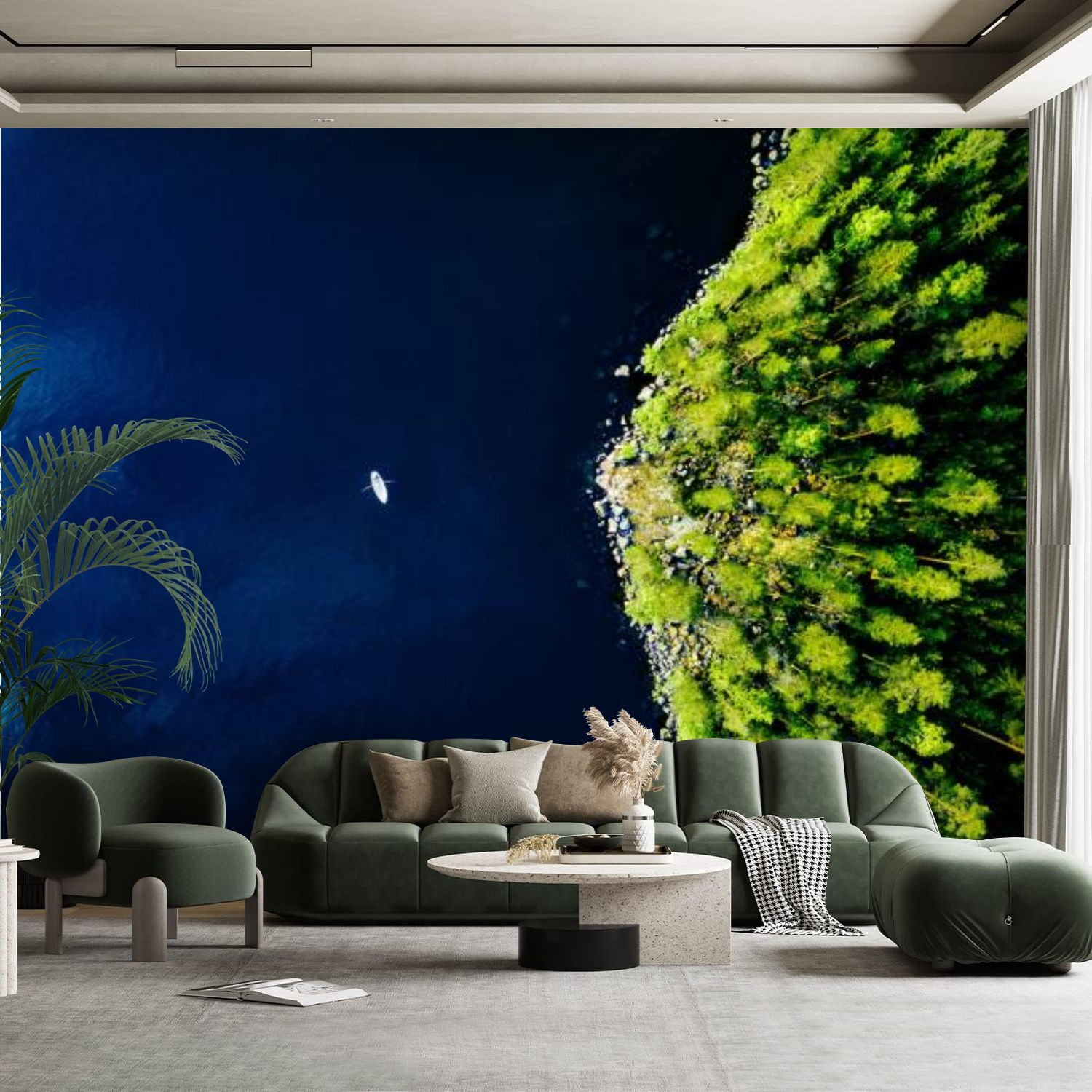 Peel and Stick Canvas Wallpaper Wall Mural Aerial view blue lake ...