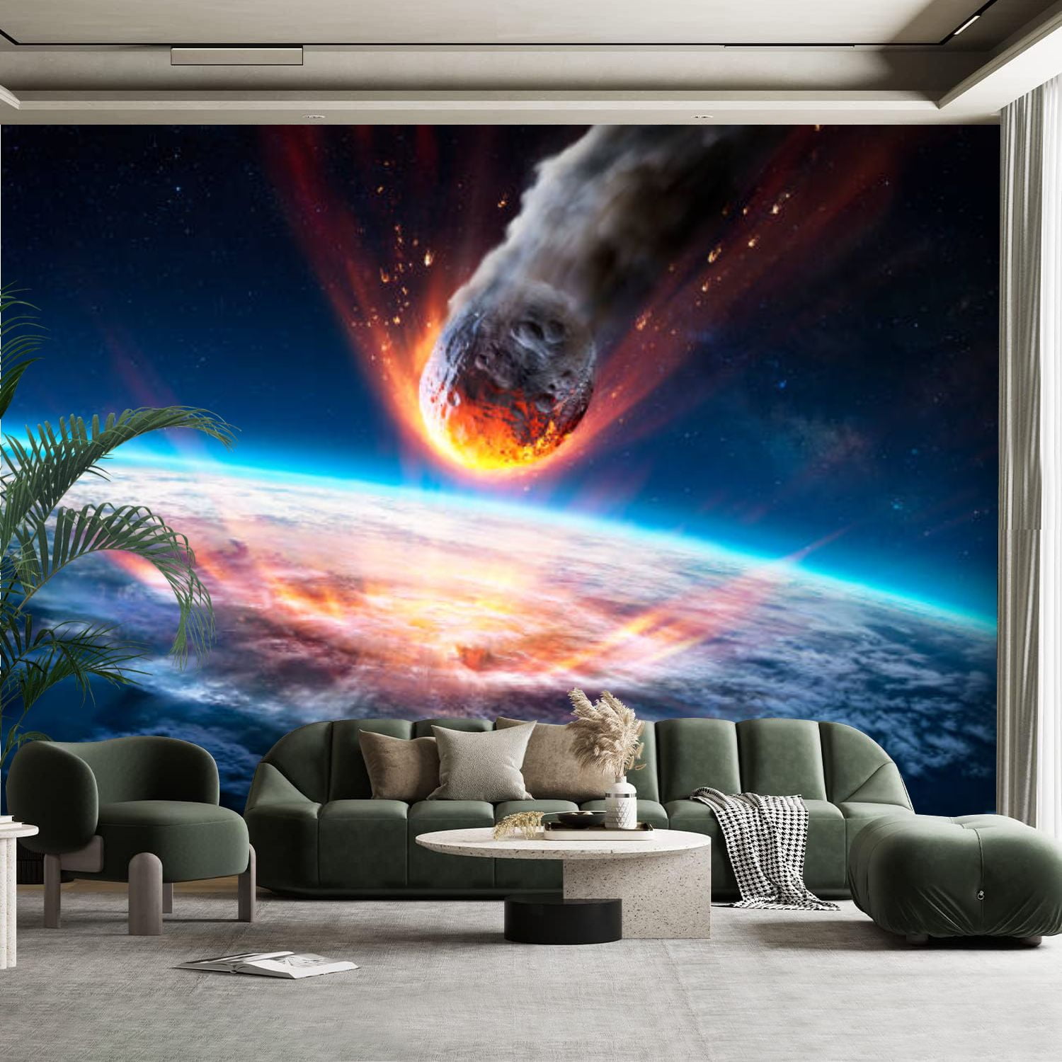 Peel and Stick Canvas Wallpaper Wall Mural Asteroid Impact Earth Meteor  Collision Planet Contain 3d Rendering Wall Art Self Adhesive and Removable  100in x 144in - Walmart.com, image size:1500x1500