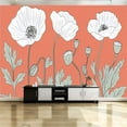 thumbnail image 1 of Peel and Stick Canvas Wallpaper Wall Mural Beige Red Floral Boho Floral Leaves Pods Petals Stems Hand drawn Wall Art Self Adhesive and Removable 69in x 98in, 1 of 5