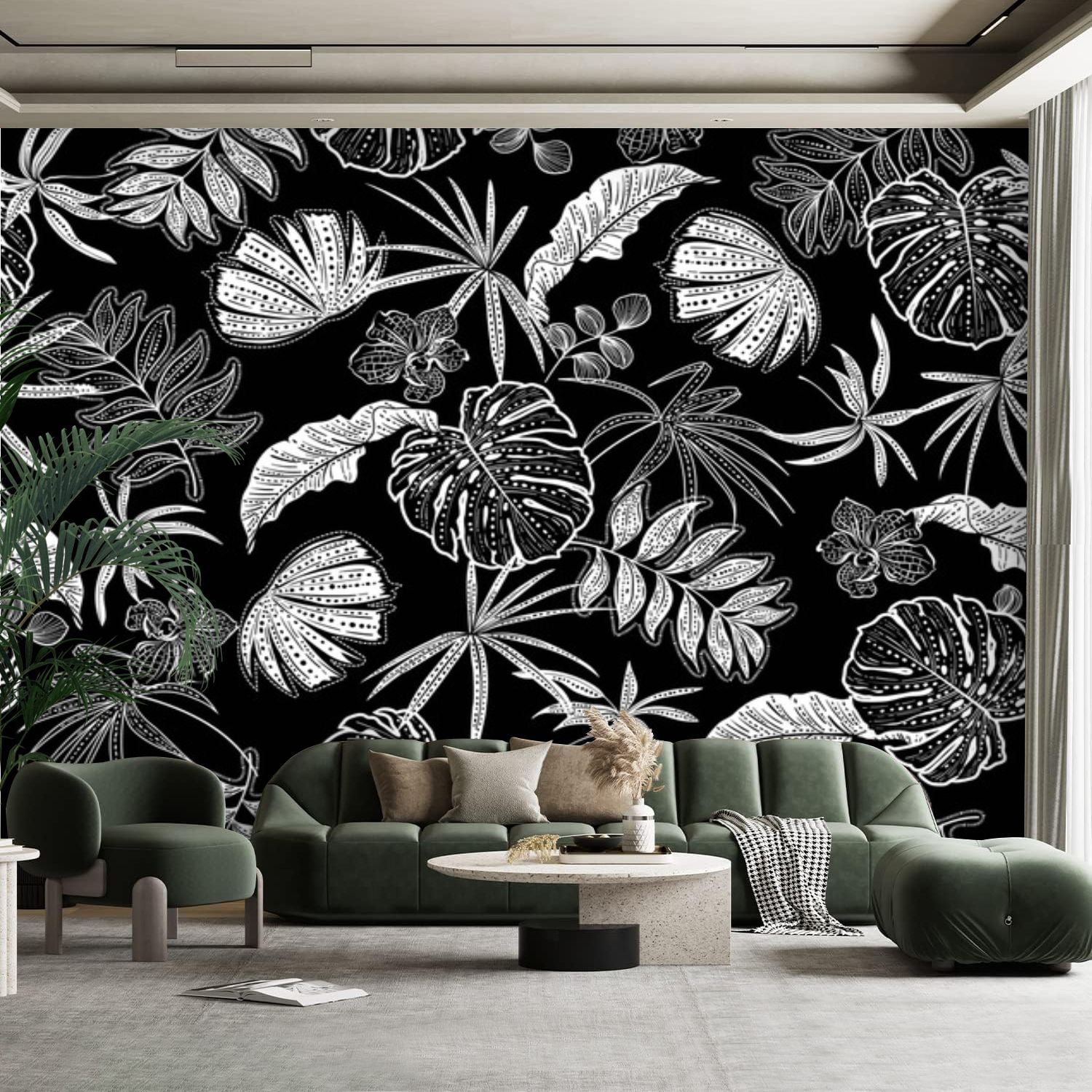 Peel and Stick Canvas Wallpaper Wall Mural Black White Hand drawn ...