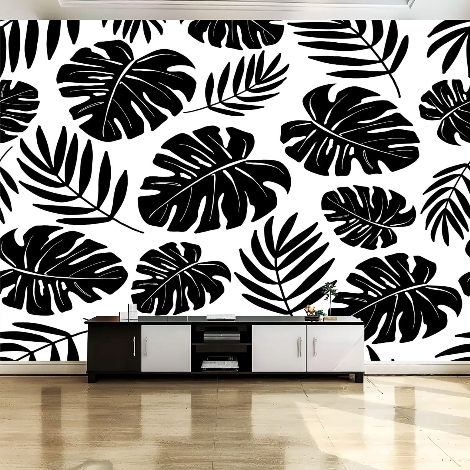 Peel and Stick Canvas Wallpaper Wall Mural Black white pattern from ...