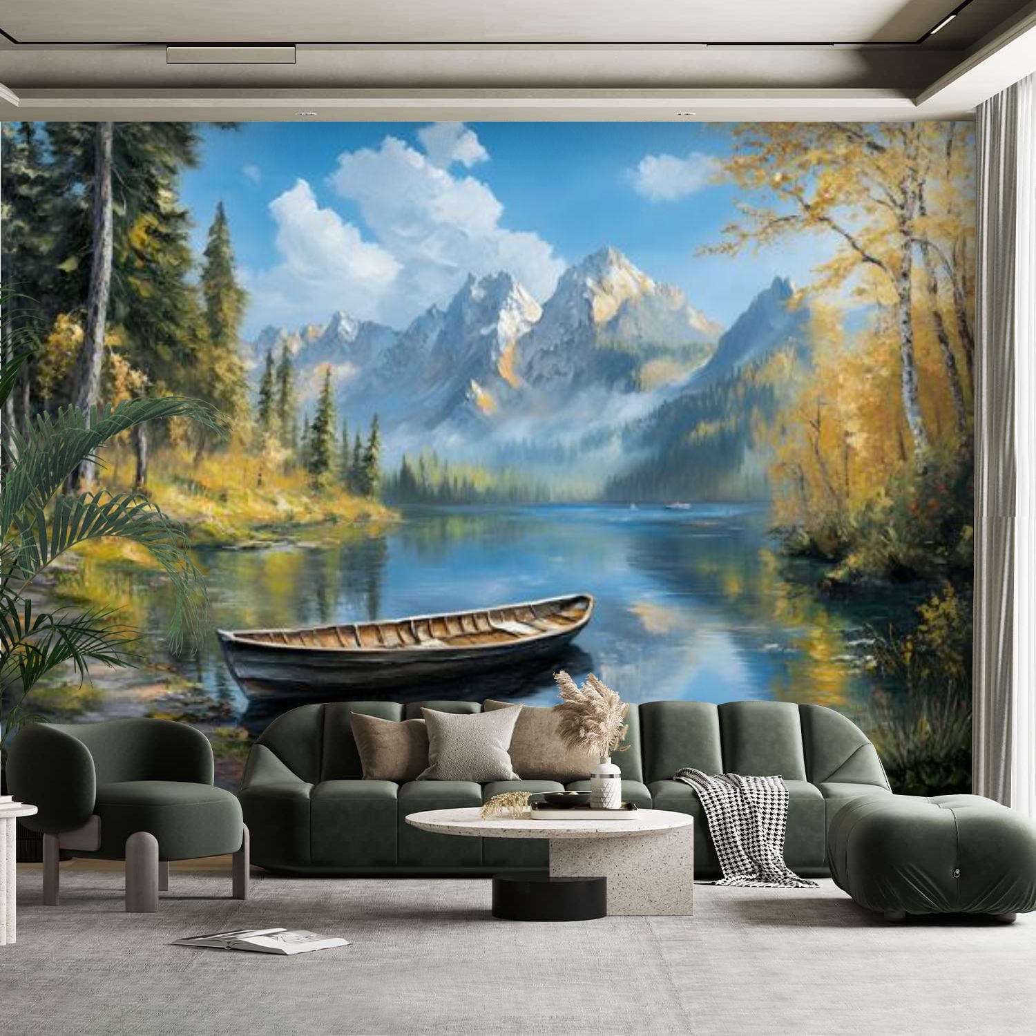 Peel and Stick Canvas Wallpaper Wall Mural Blue Mountain Sky Nature ...