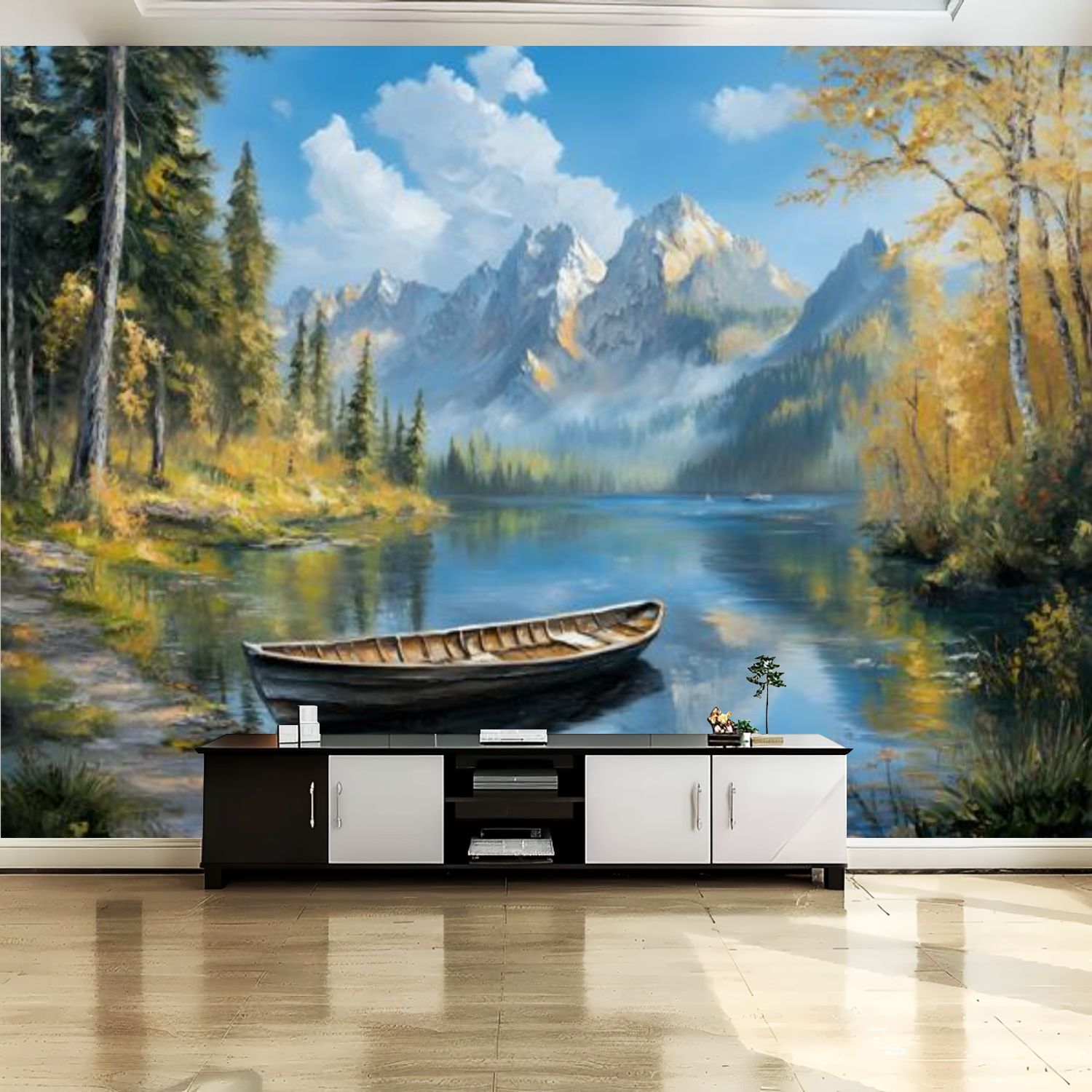 Peel and Stick Canvas Wallpaper Wall Mural Blue Mountain Sky Nature ...