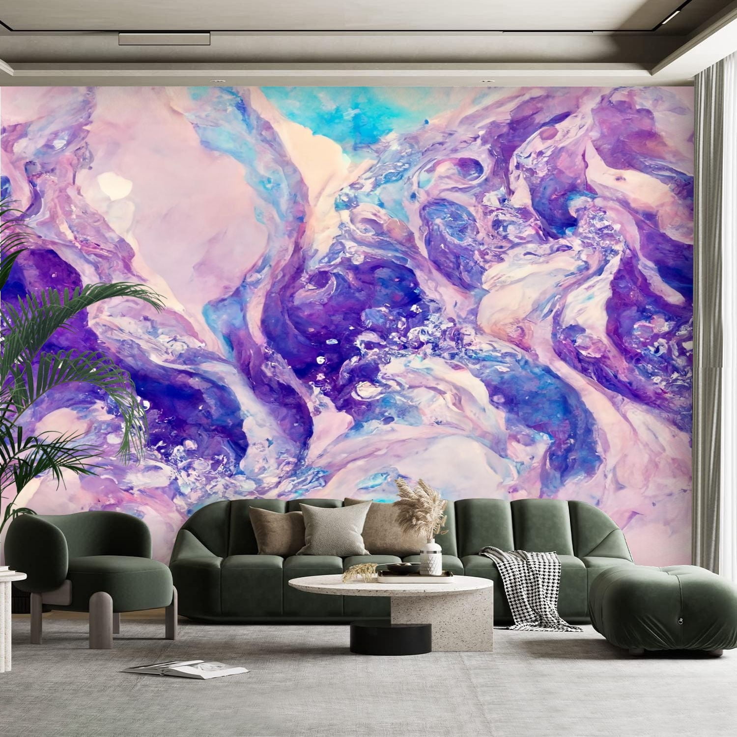 Peel and Stick Canvas Wallpaper Wall Mural Blue Water Color Marble ...