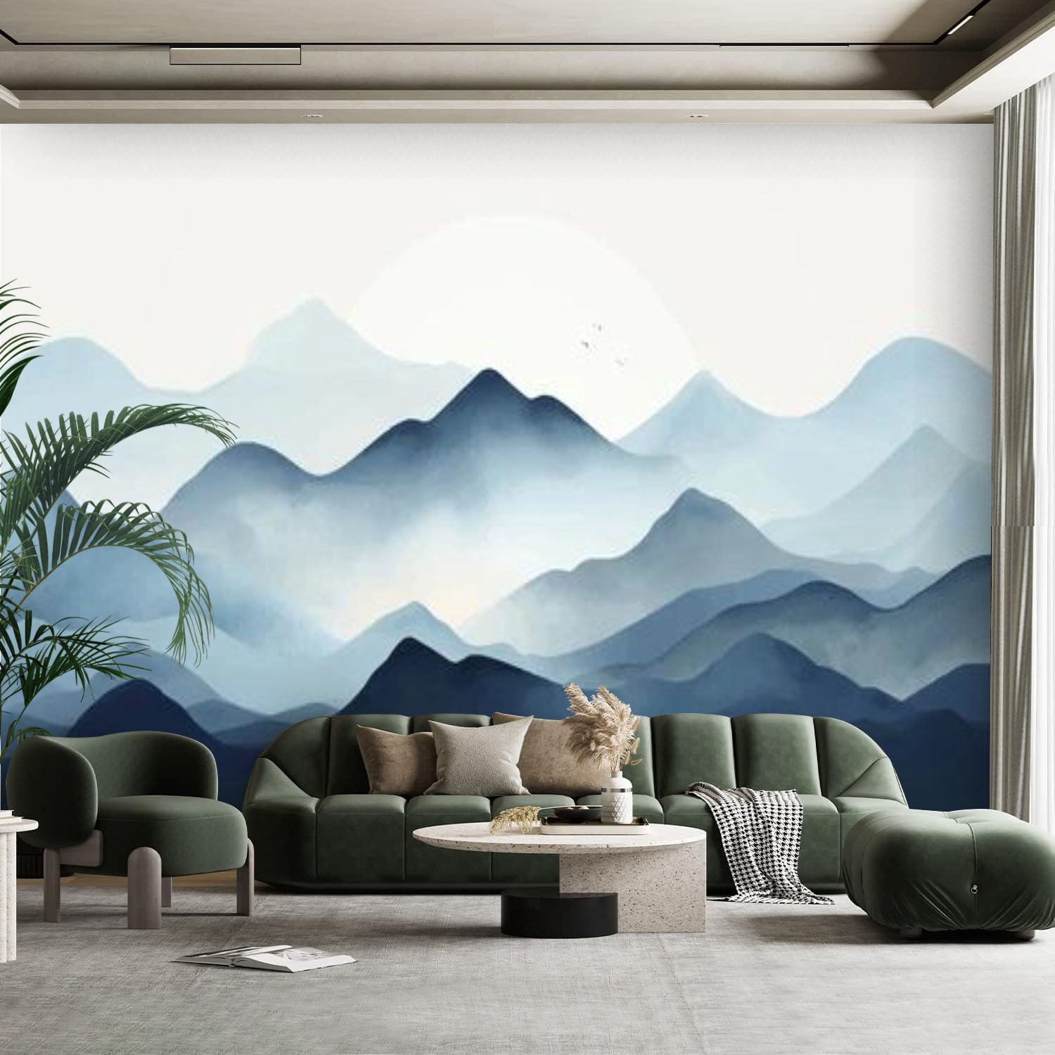Peel and Stick Canvas Wallpaper Wall Mural Blue mountain Oriental ...