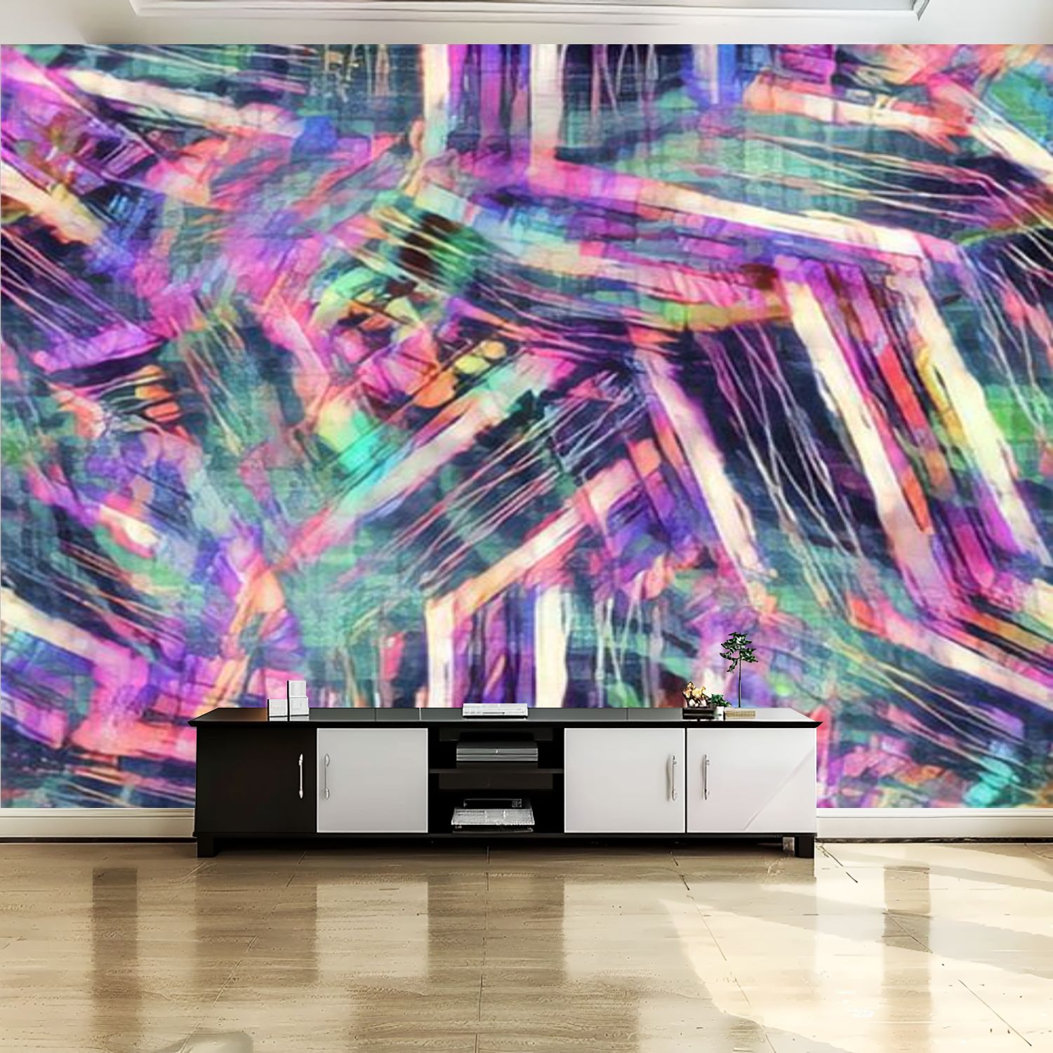 Peel and Stick Canvas Wallpaper Wall Mural Blurry rainbow glitch ...
