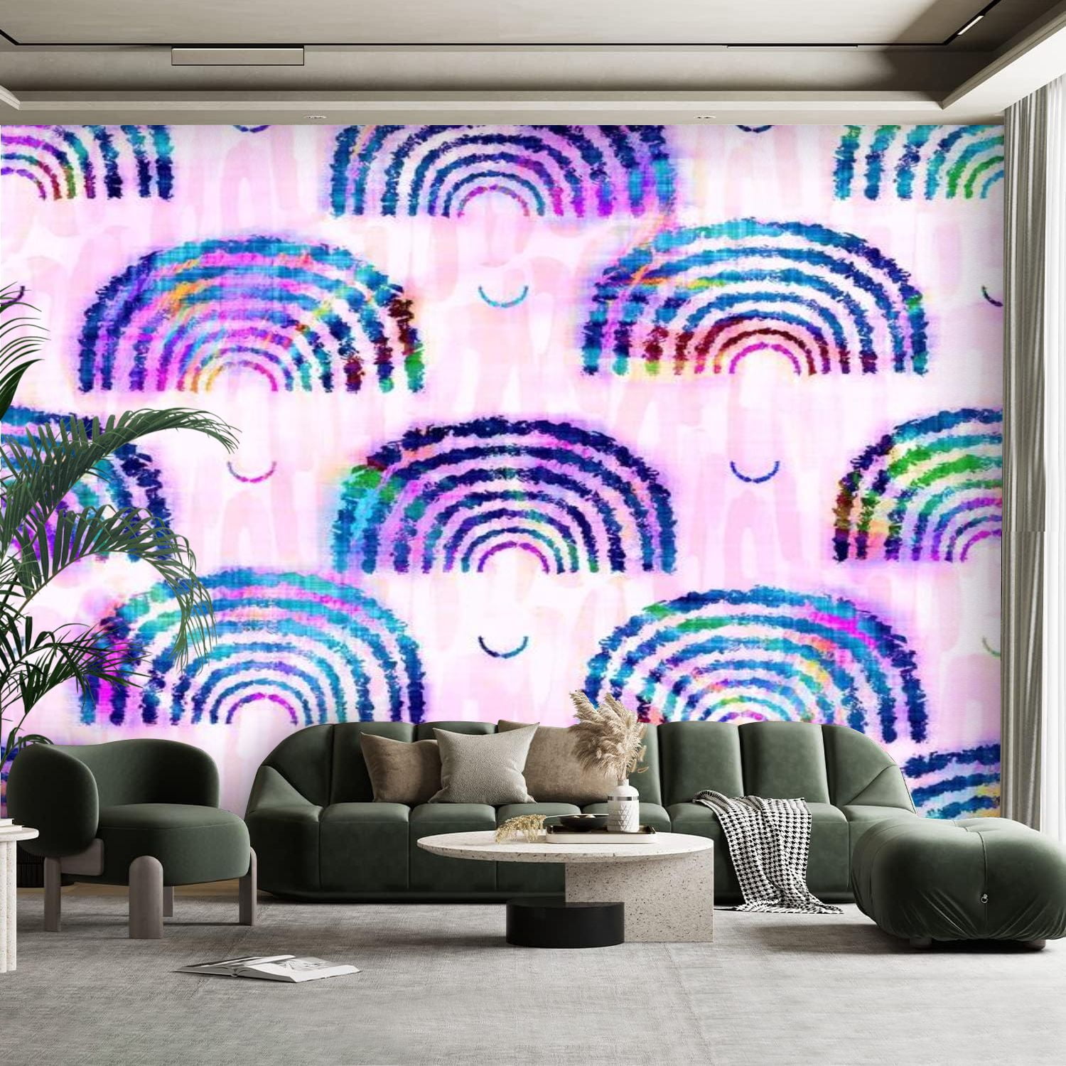 Peel and Stick Canvas Wallpaper Wall Mural Blurry rainbow glitch ...
