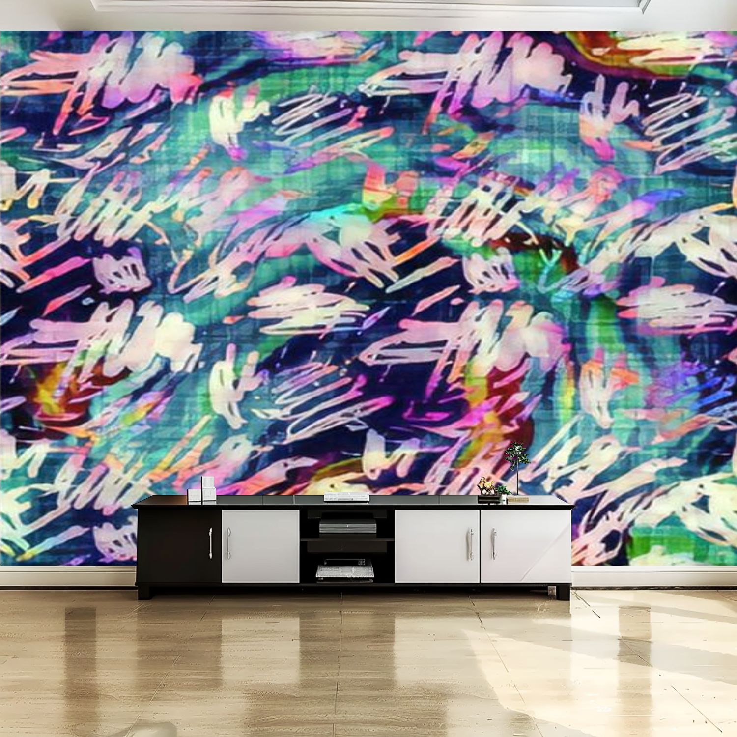 Peel and Stick Canvas Wallpaper Wall Mural Blurry rainbow glitch ...