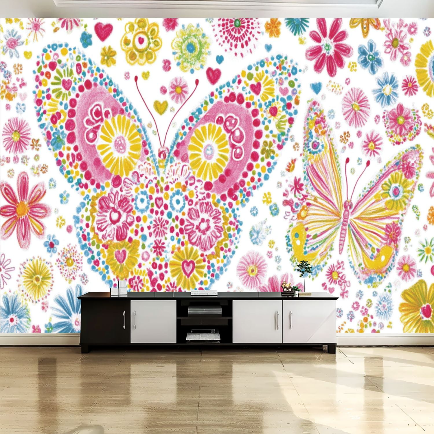 Peel and Stick Canvas Wallpaper Wall Mural Boho Rainbow Butterfly ...