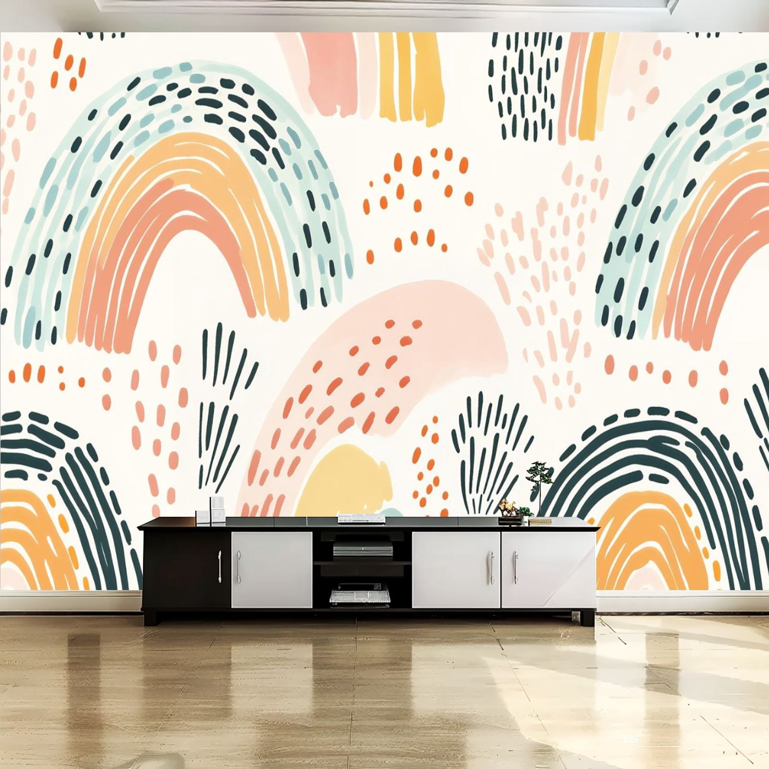 Peel and Stick Canvas Wallpaper Wall Mural Boho Rainbow Cute Colorful ...