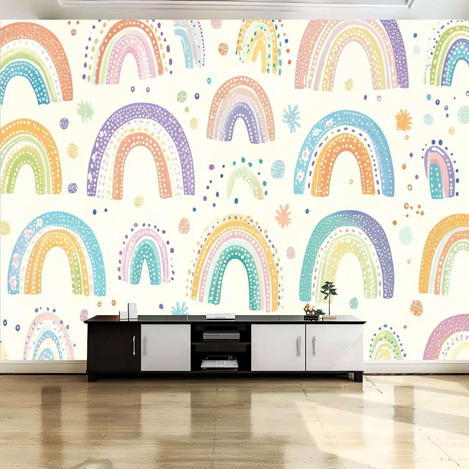 Peel and Stick Canvas Wallpaper Wall Mural Boho Rainbow Cute Colorful ...