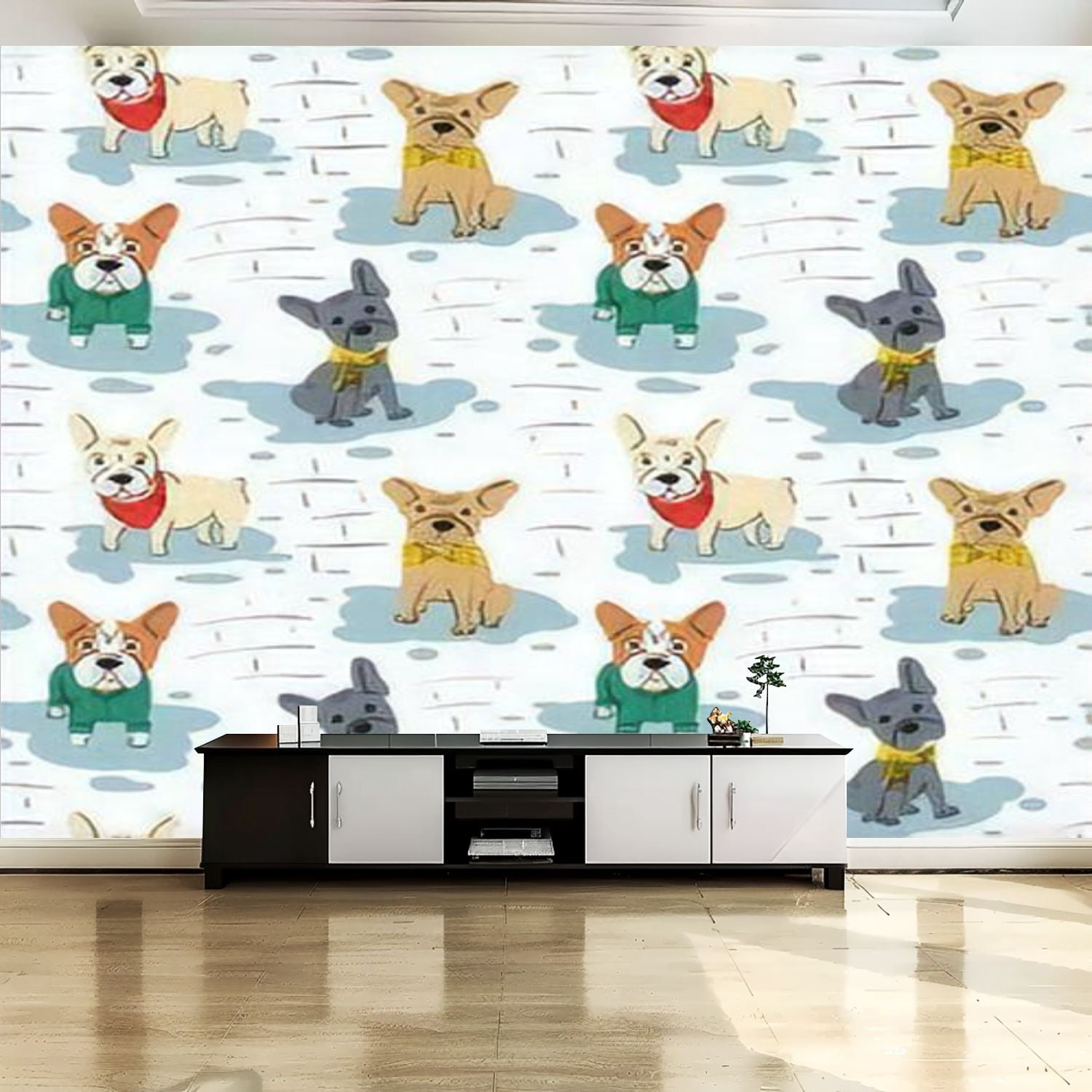 Peel and Stick Canvas Wallpaper Wall Mural Cartoon character french ...