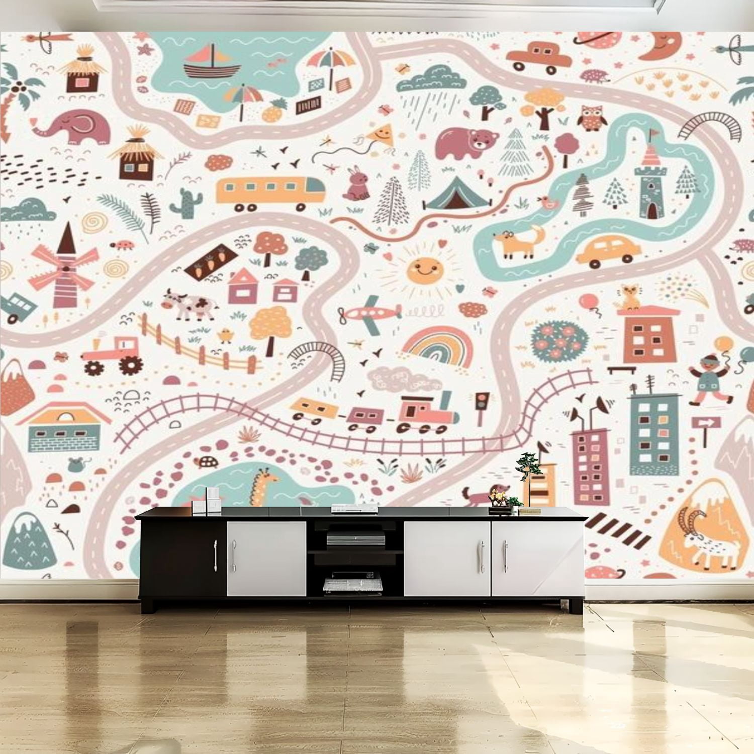 Peel and Stick Canvas Wallpaper Wall Mural Children s World Map Travel ...