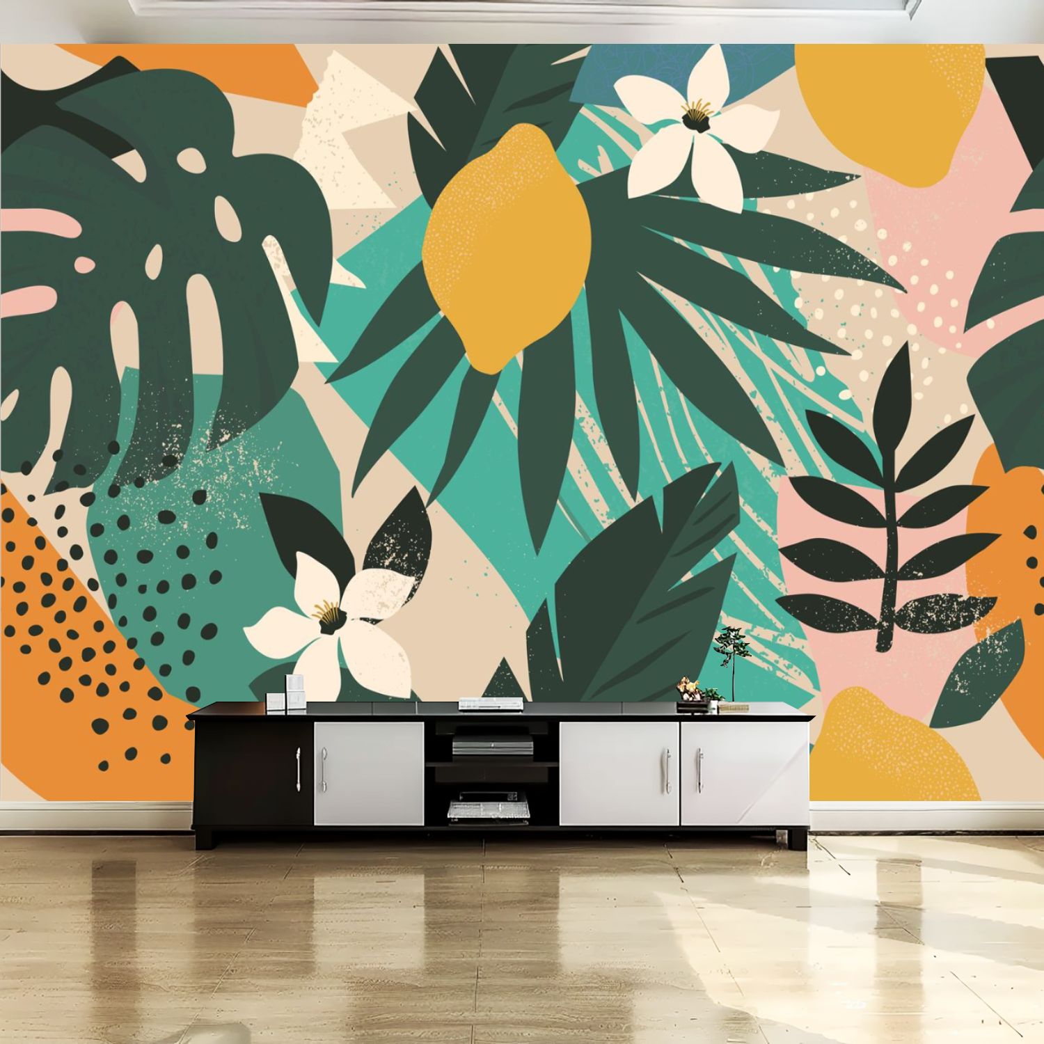 Peel and Stick Canvas Wallpaper Wall Mural Collage contemporary floral ...