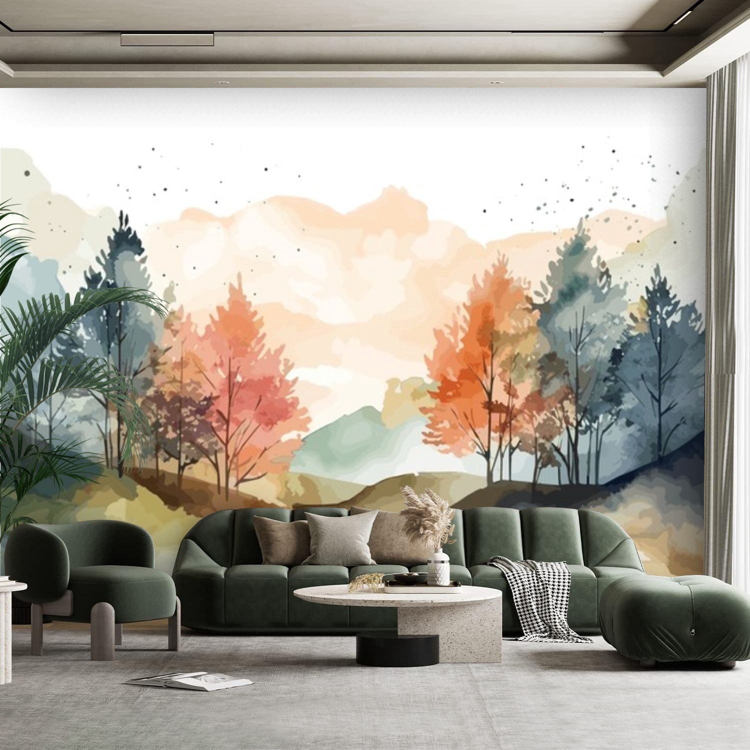 Peel and Stick Canvas Wallpaper Wall Mural Colorful mountain landscape ...