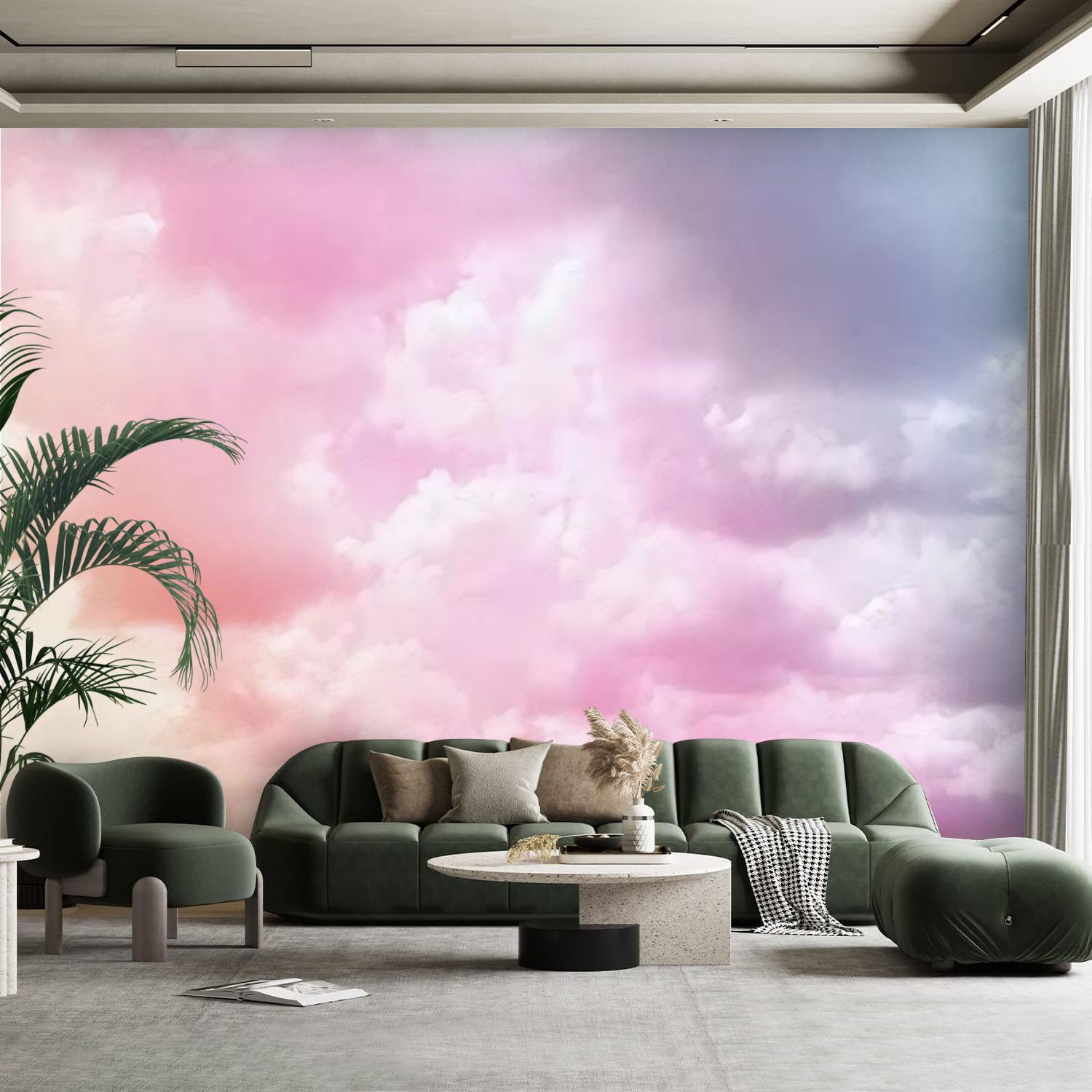 Peel and Stick Canvas Wallpaper Wall Mural Colorful puffy fluffy cloud ...