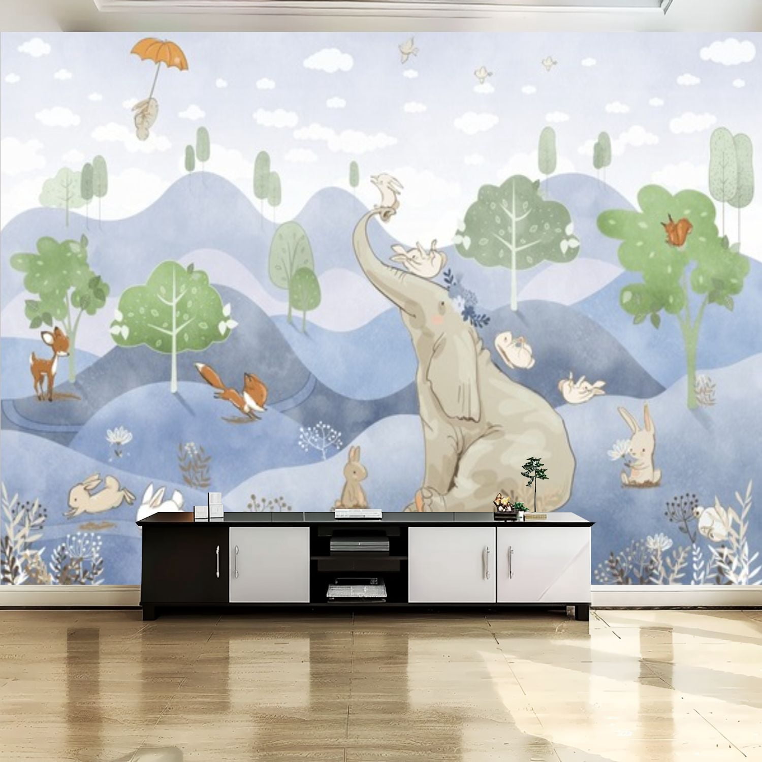 Peel and Stick Canvas Wallpaper Wall Mural Cute animals mural kids room ...