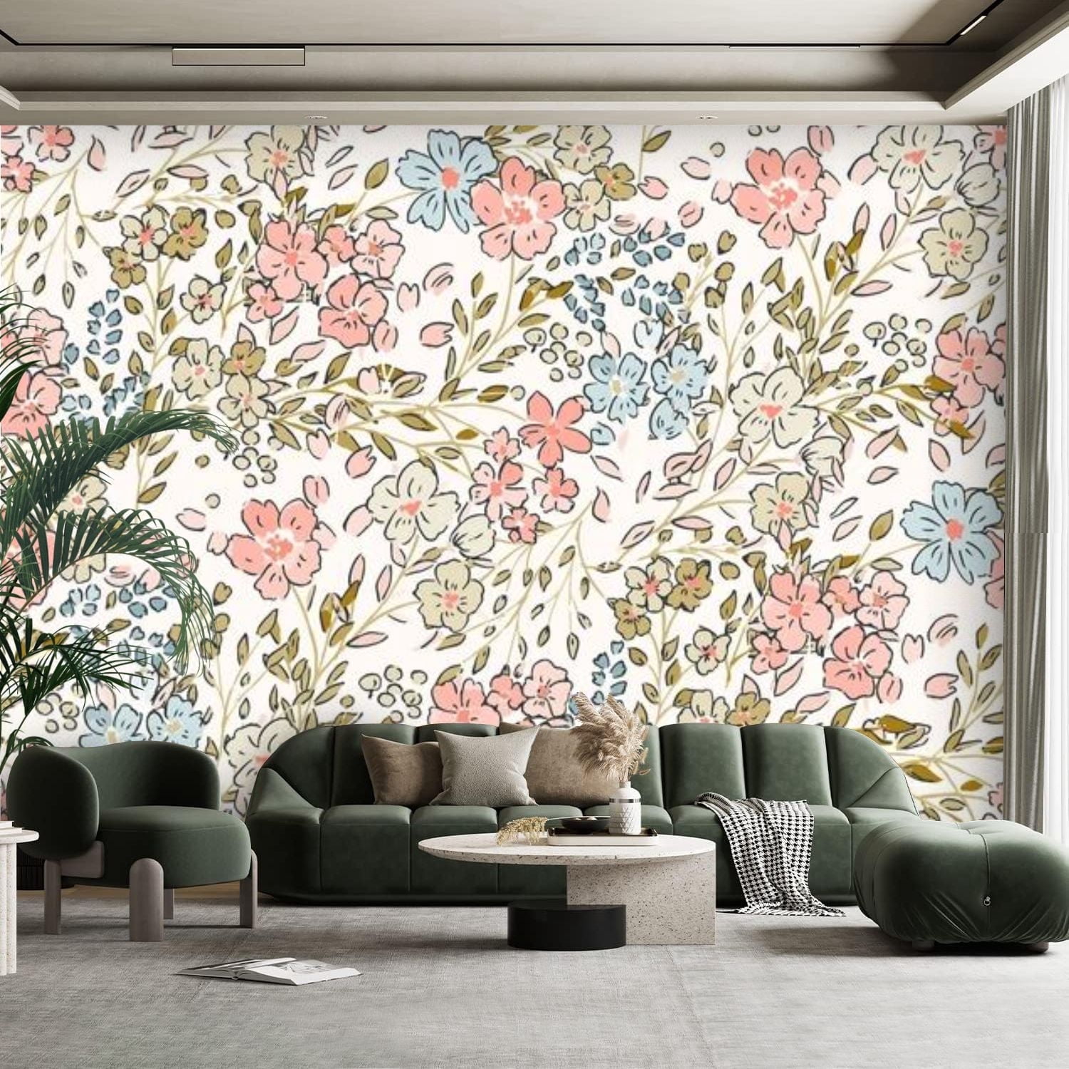 Peel and Stick Canvas Wallpaper Wall Mural Cute feminine seamless ...