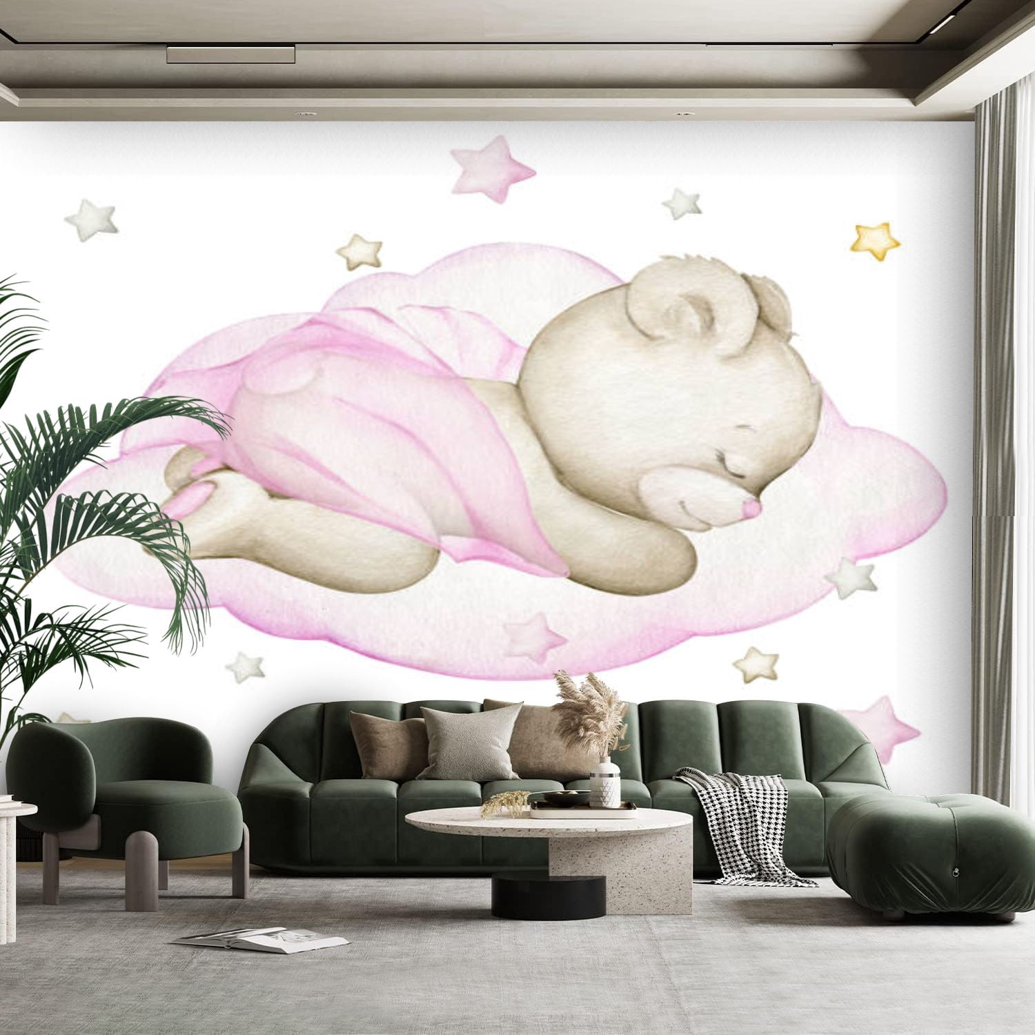 Peel and Stick Canvas Wallpaper Wall Mural Cute little bear sleeping ...