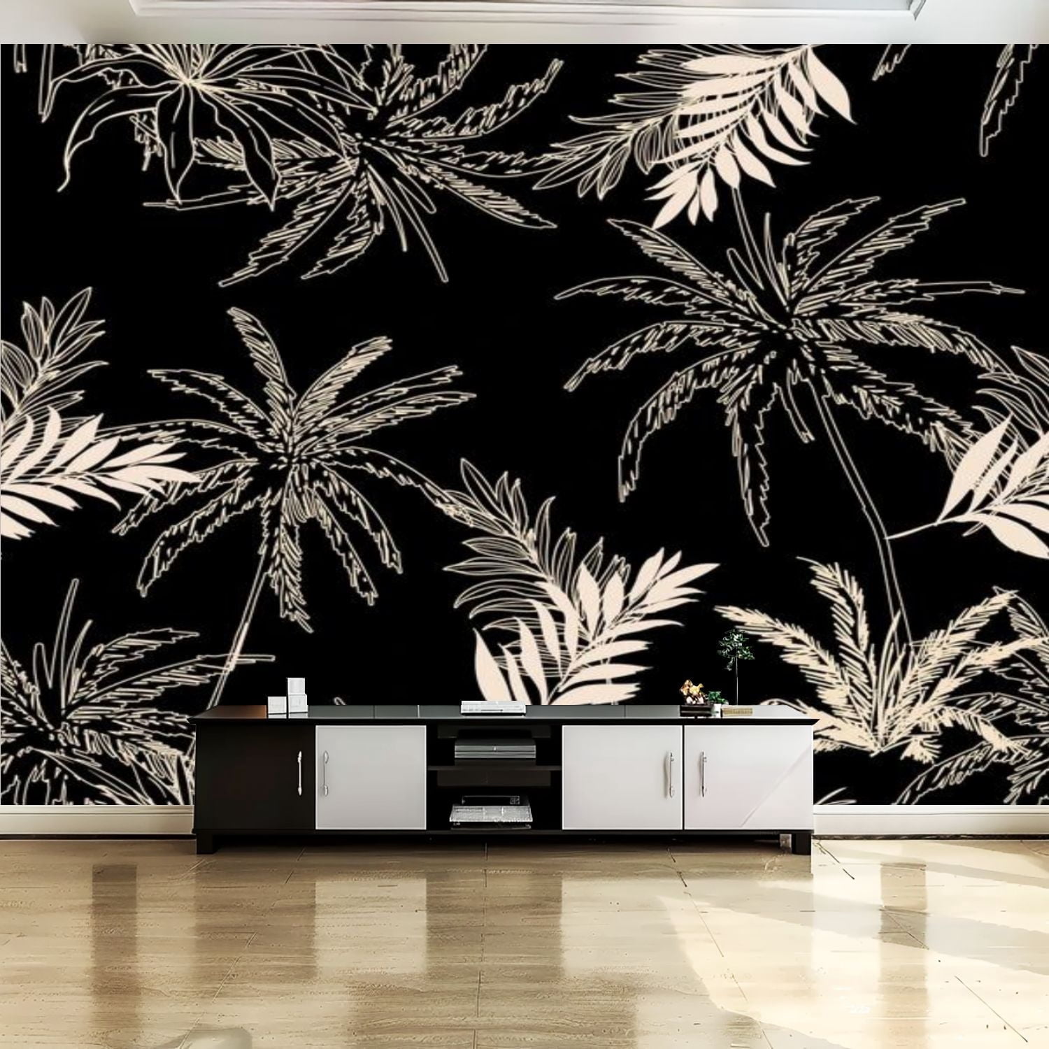 Peel and Stick Canvas Wallpaper Wall Mural Dark tropical Seamless ...