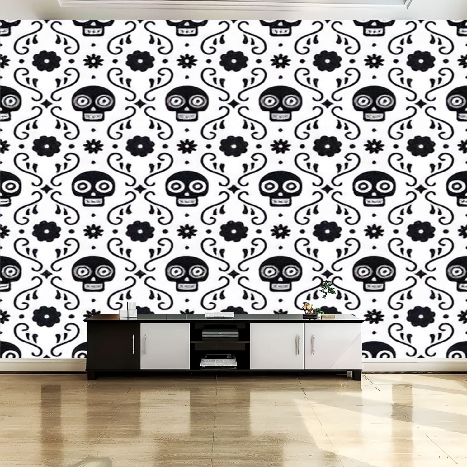 Peel and Stick Canvas Wallpaper Wall Mural Day dead seamless skulls ...