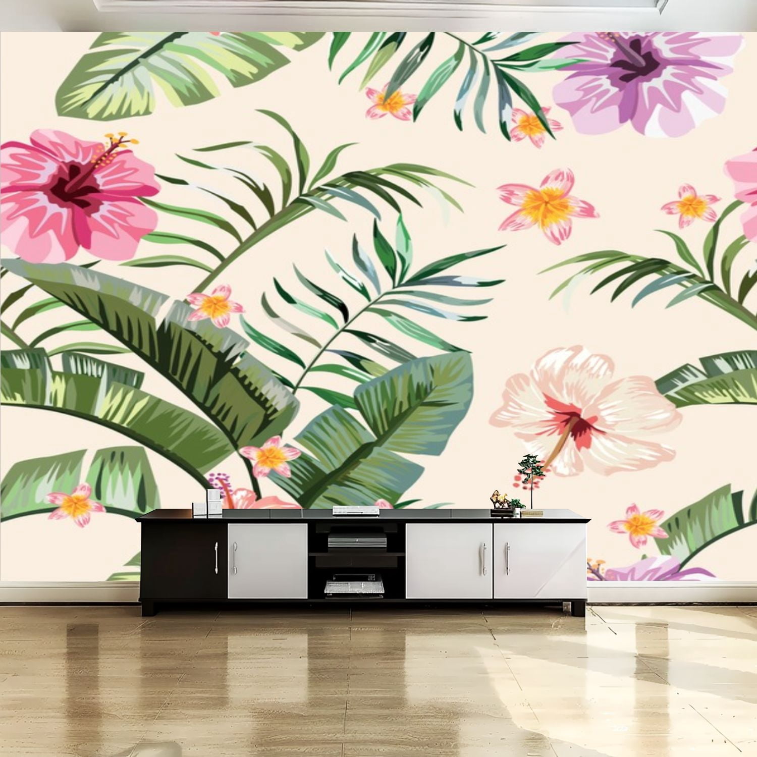 Peel and Stick Canvas Wallpaper Wall Mural Exotic tropical banana fern ...