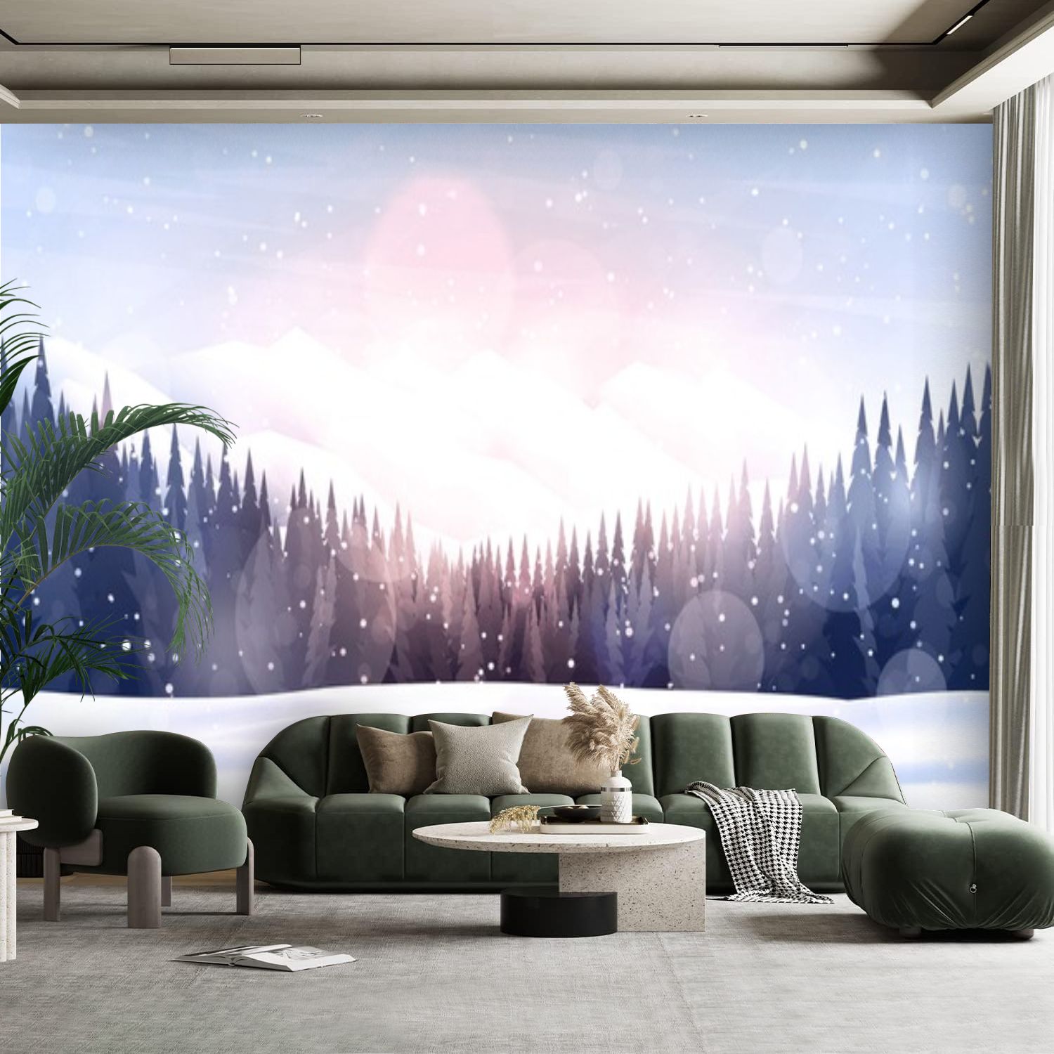 Peel and Stick Canvas Wallpaper Wall Mural Flat landscape Snowy ...