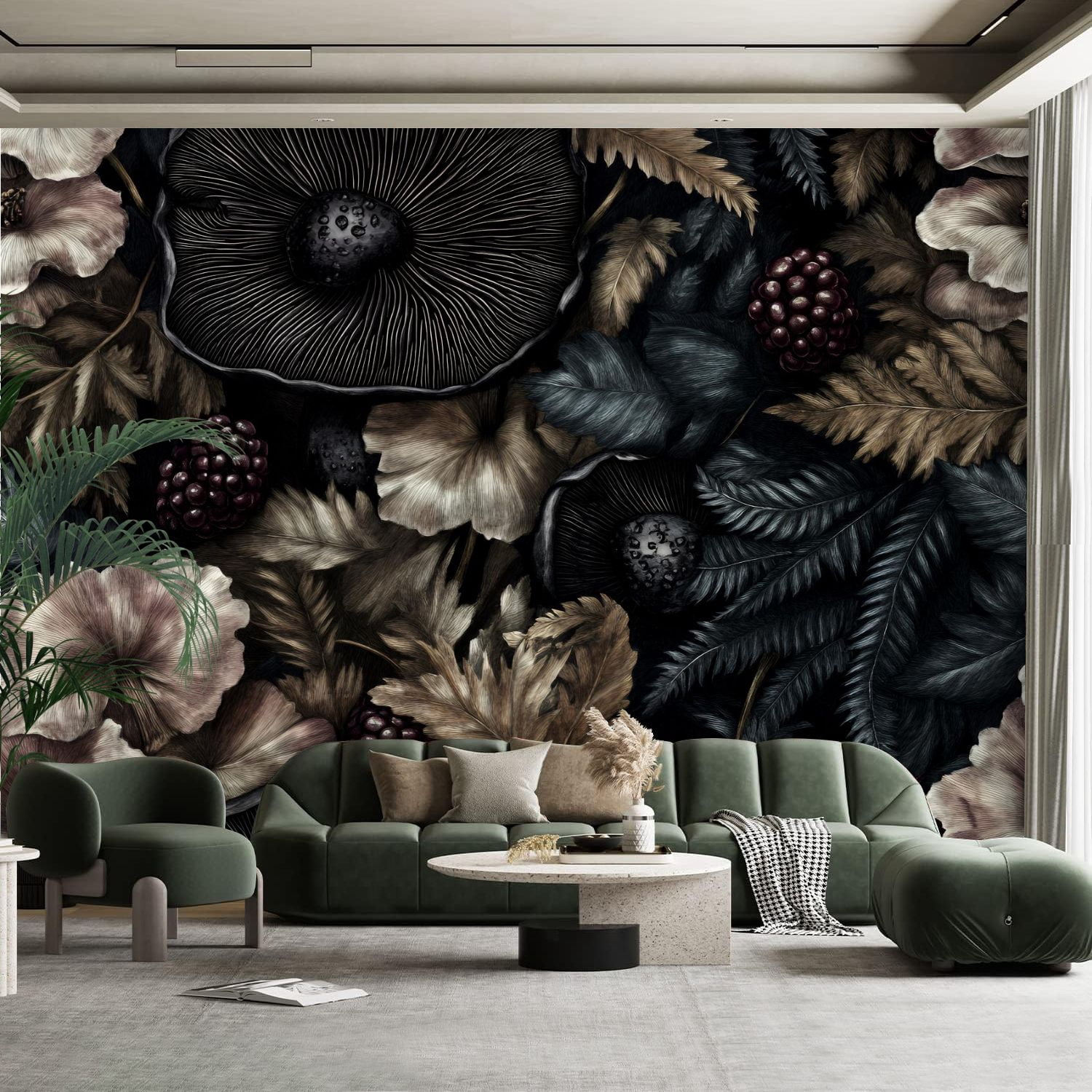 Peel and Stick Canvas Wallpaper Wall Mural Floral Mushroom Flower ...