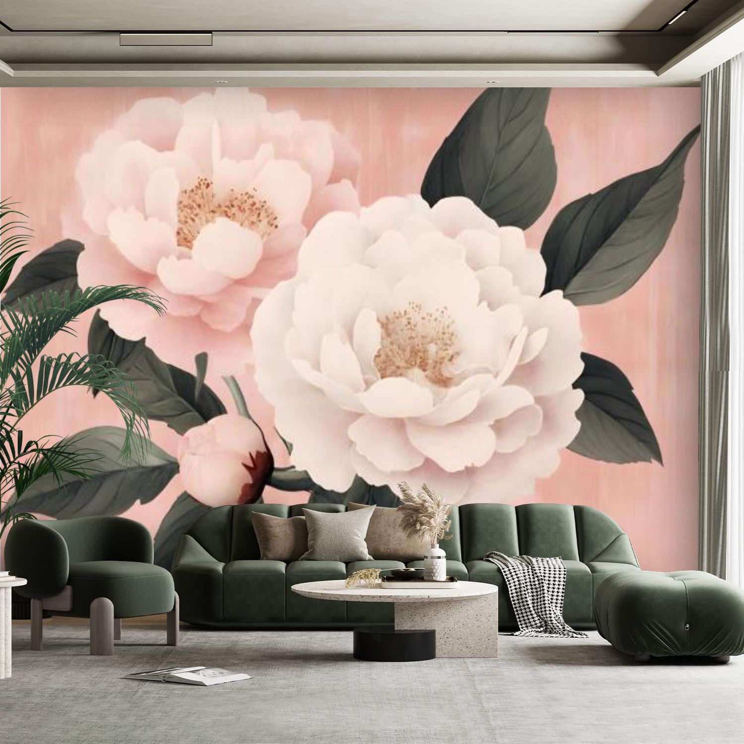 Peel and Stick Canvas Wallpaper Wall Mural Floral Pink Vintage Peony ...