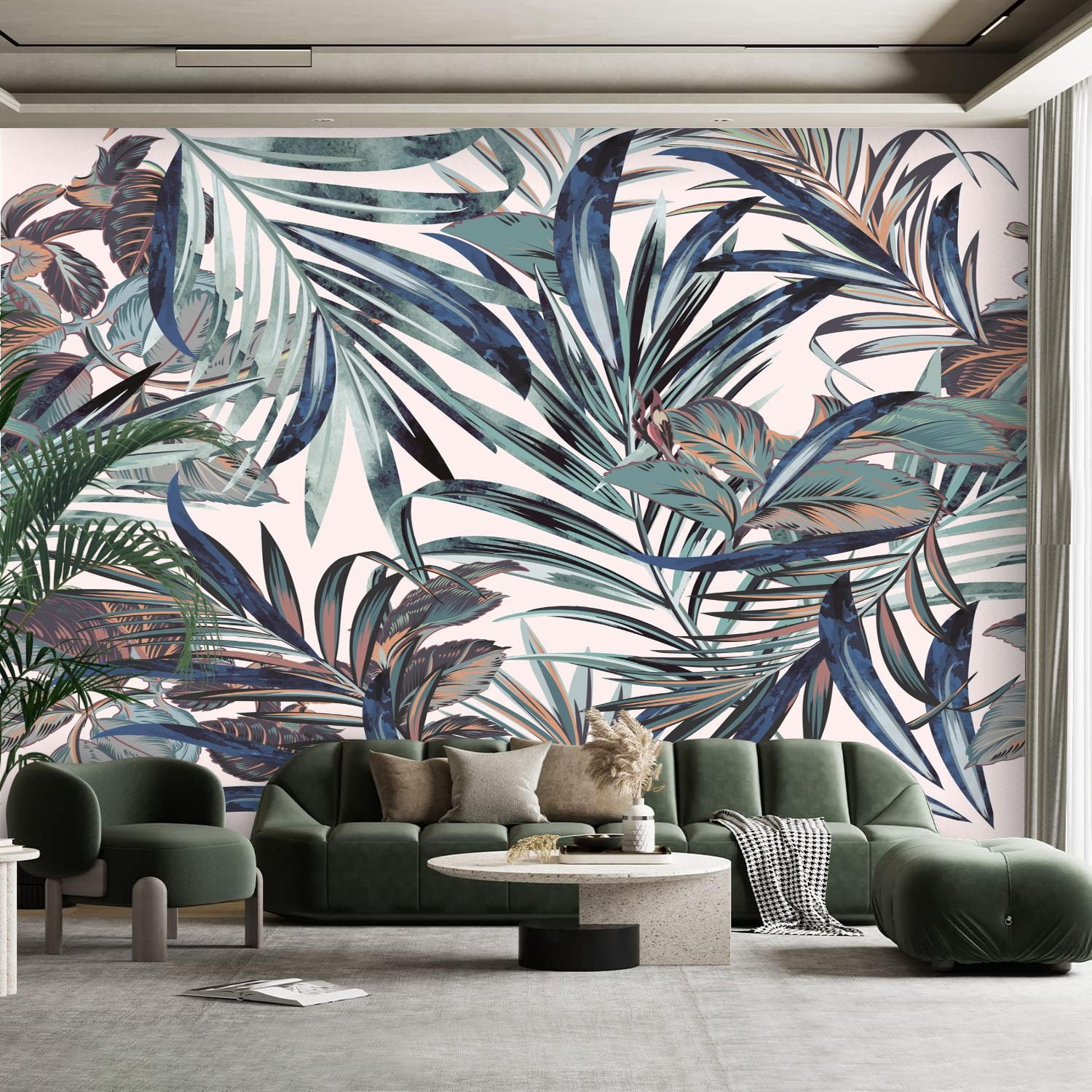 Peel and Stick Canvas Wallpaper Wall Mural Floral fashion tropical ...