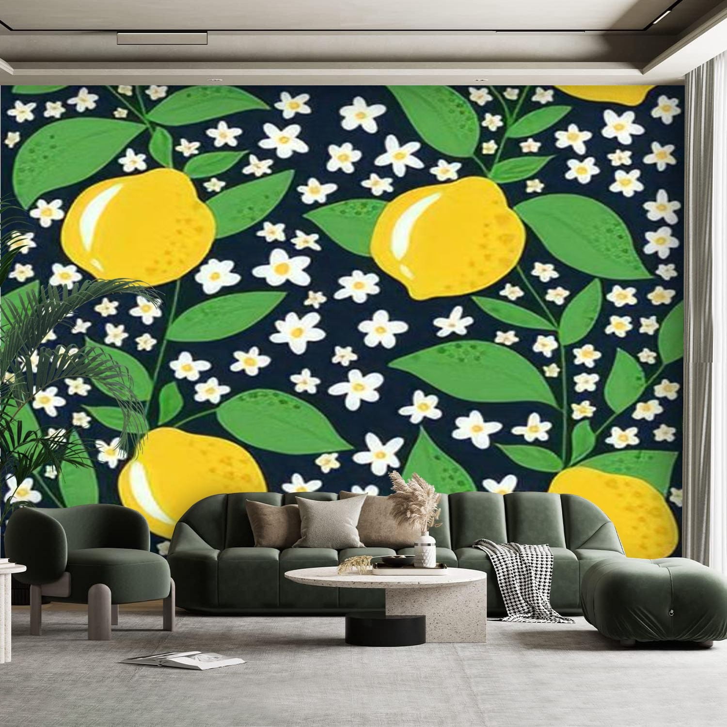 Peel and Stick Canvas Wallpaper Wall Mural Flower white flowers lemons ...