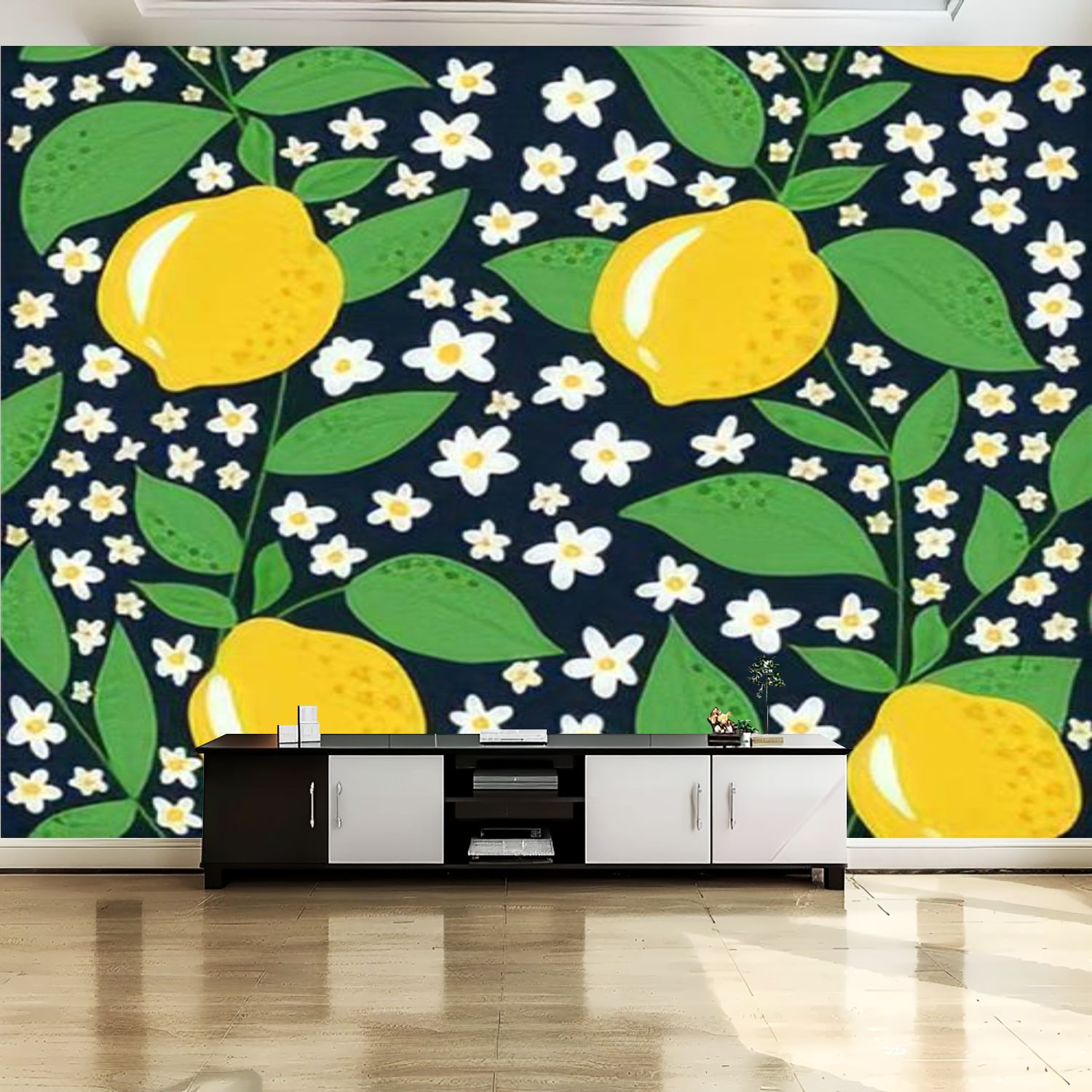 Peel and Stick Canvas Wallpaper Wall Mural Flower white flowers lemons ...