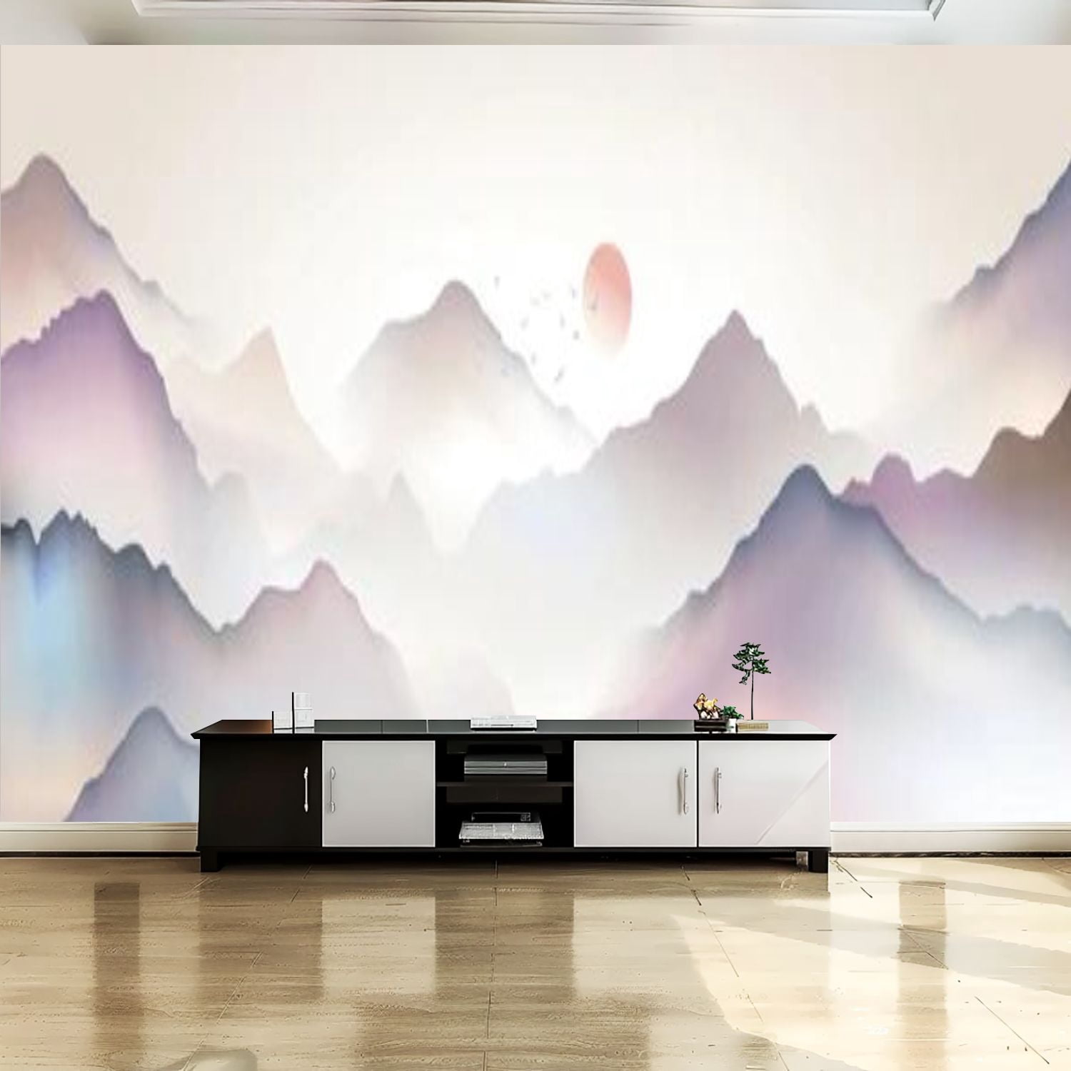Peel and Stick Canvas Wallpaper Wall Mural Foggy mountains landscape ...