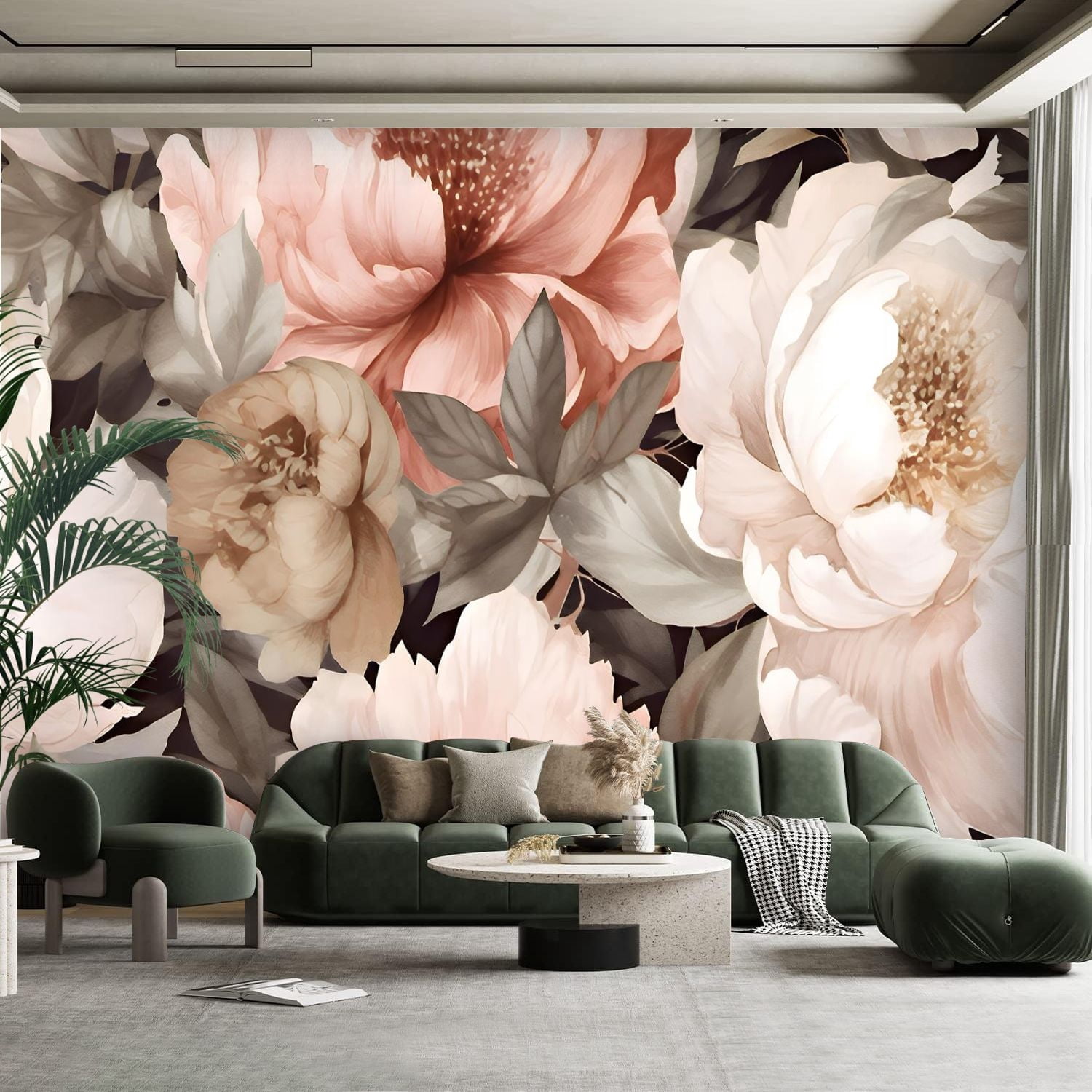 Peel and Stick Canvas Wallpaper Wall Mural Garden flowers Peonies ...