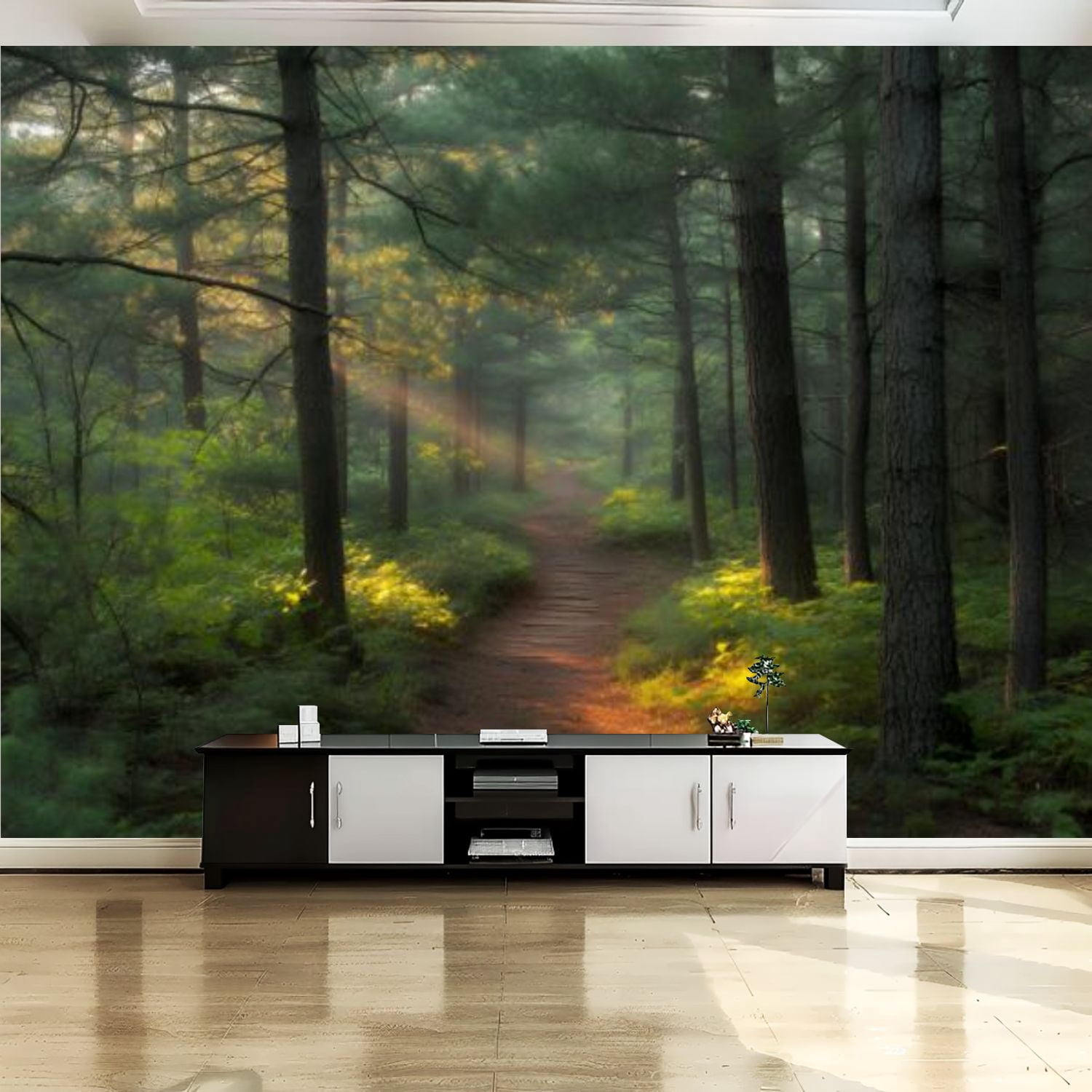 Peel and Stick Canvas Wallpaper Wall Mural Green Forest Nature ...