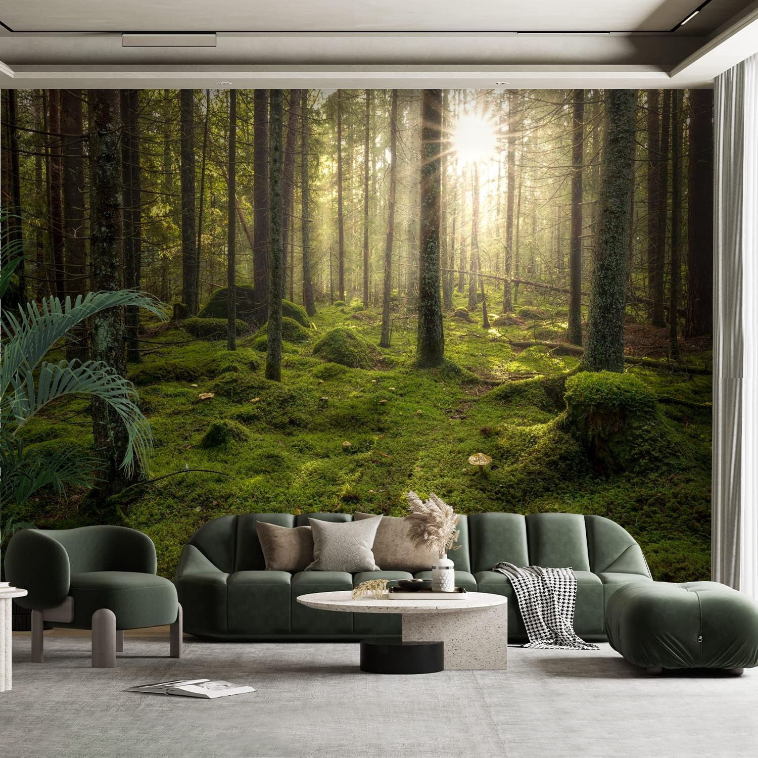 Peel and Stick Canvas Wallpaper Wall Mural Green mossy forest beautiful ...