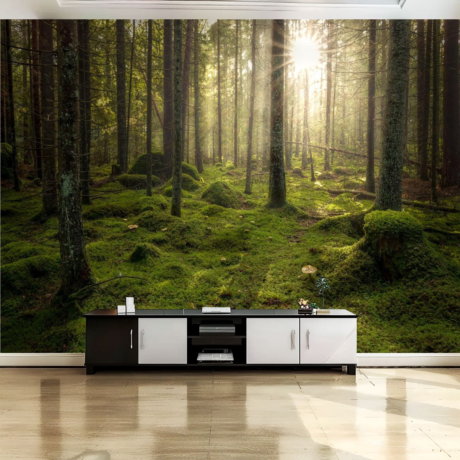 Peel and Stick Canvas Wallpaper Wall Mural Green mossy forest beautiful ...
