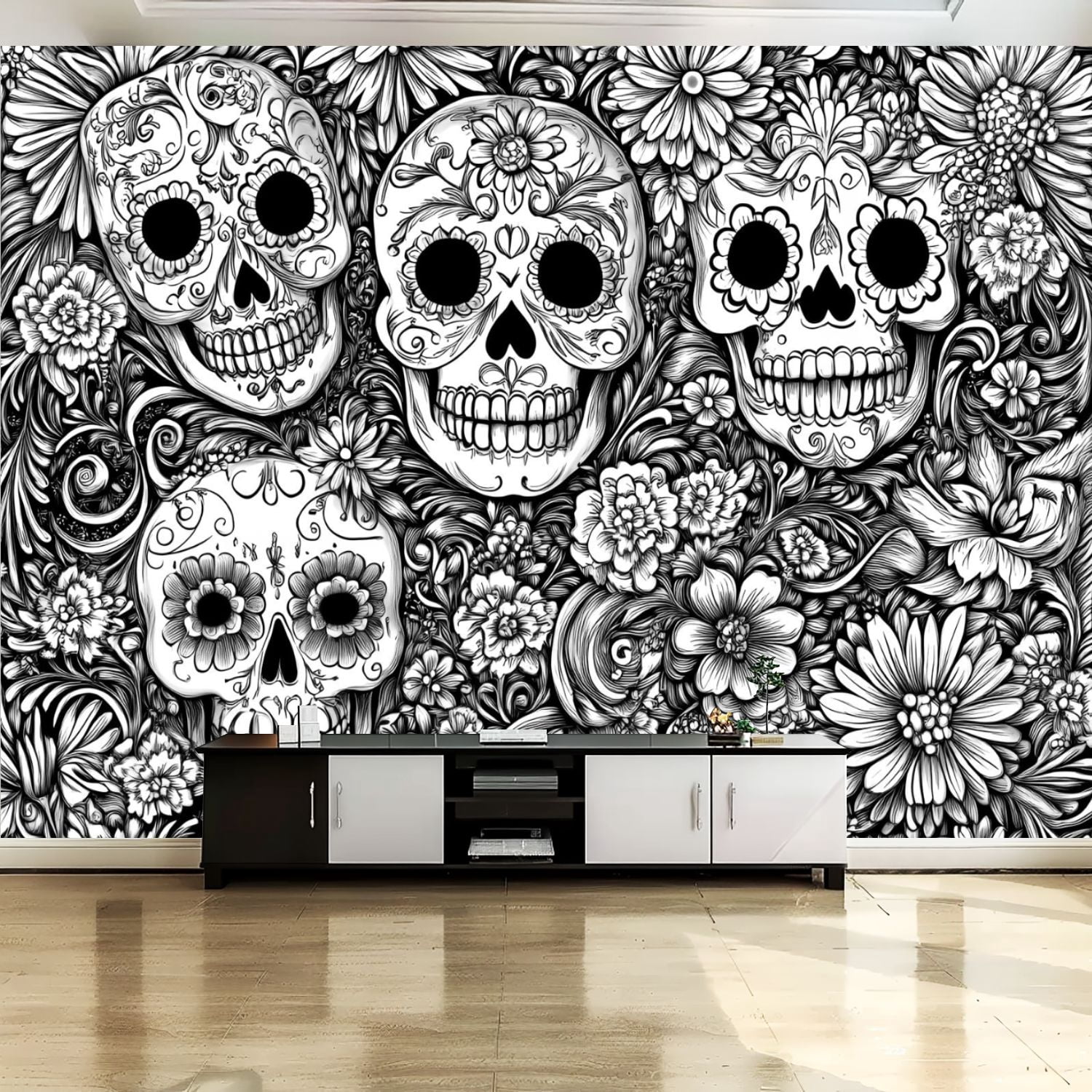 Picture Idea: Peel And Stick Canvas Wallpaper Wall Mural Halloween Sugar Skull
