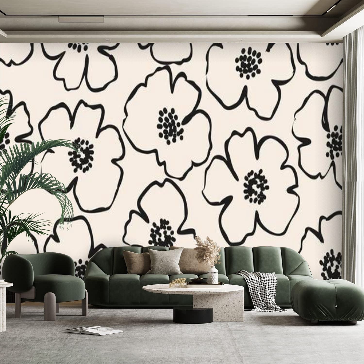 Peel and Stick Canvas Wallpaper Wall Mural Hand drawn minimal abstract ...