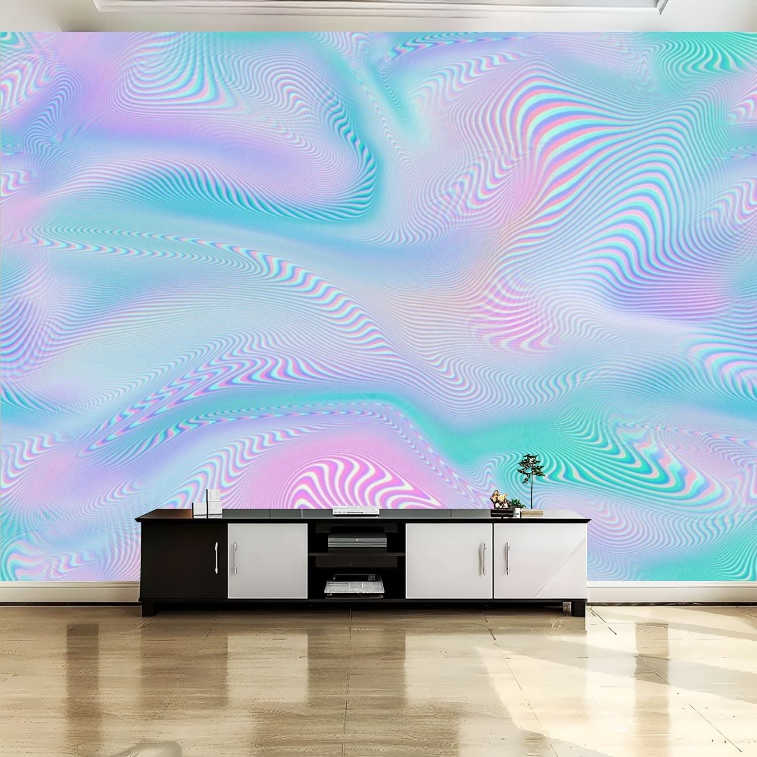 Peel and Stick Canvas Wallpaper Wall Mural Holographic pastel rainbow ...
