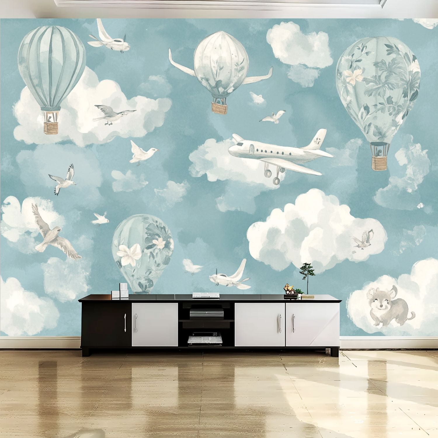 Watercolor Paris With Hot Air Balloon Wallpaper Mural - View #11