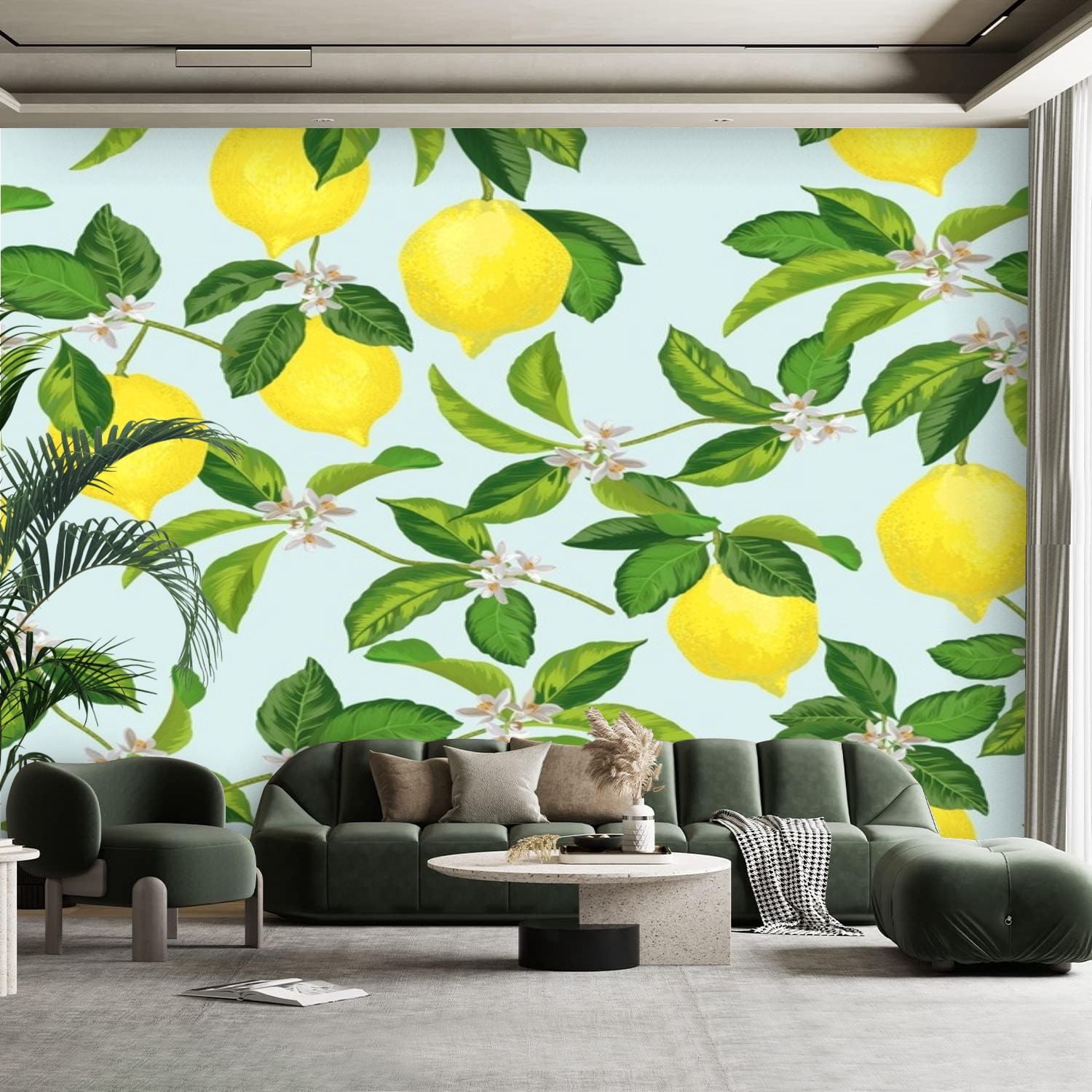 Peel and Stick Canvas Wallpaper Wall Mural Lemon citrus seamless summer ...